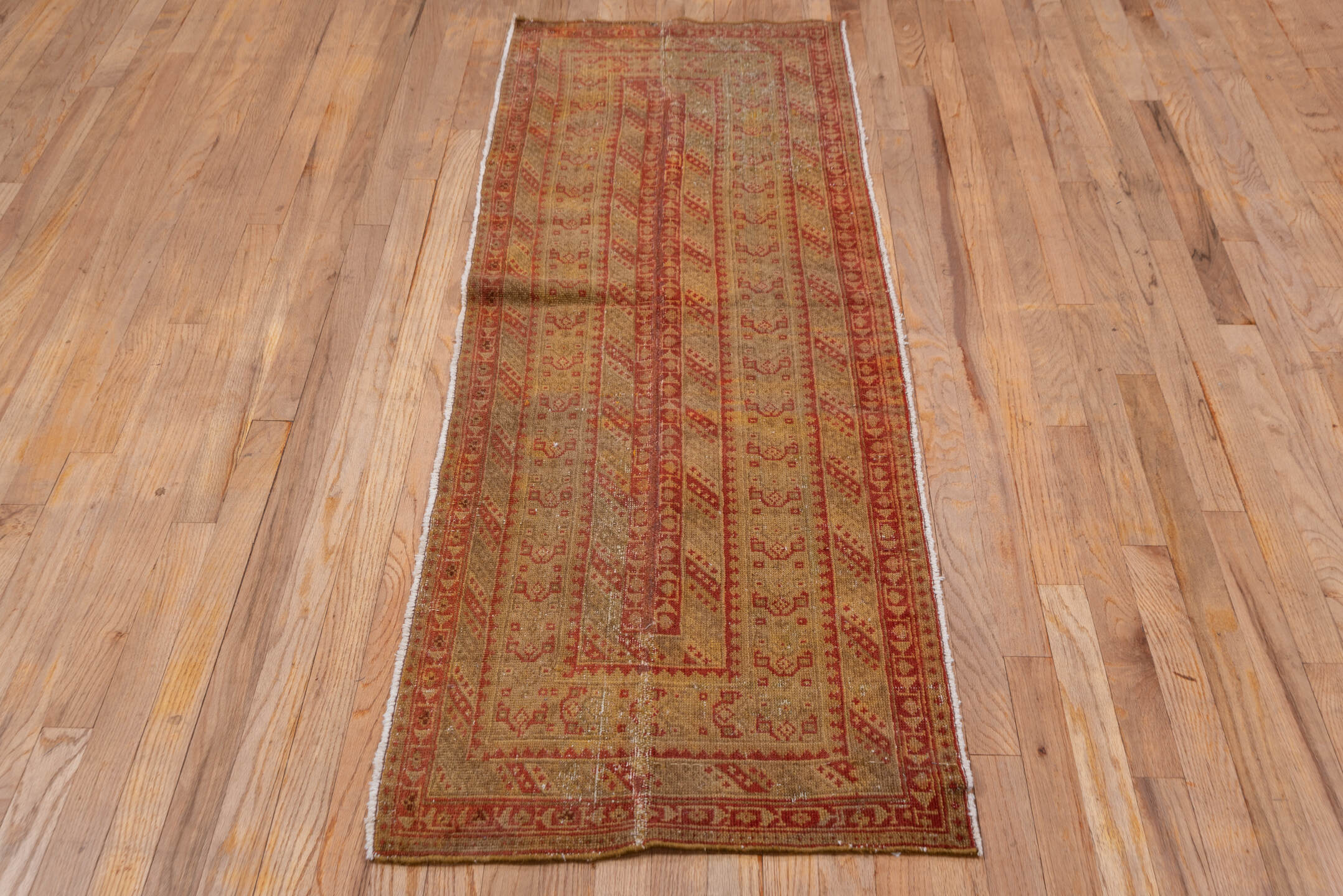 2' x 6' one-of-a-kind handmade vintage Malayer runner rug. Color palette: camel, rust, terra cotta, ivory, sienna, gold