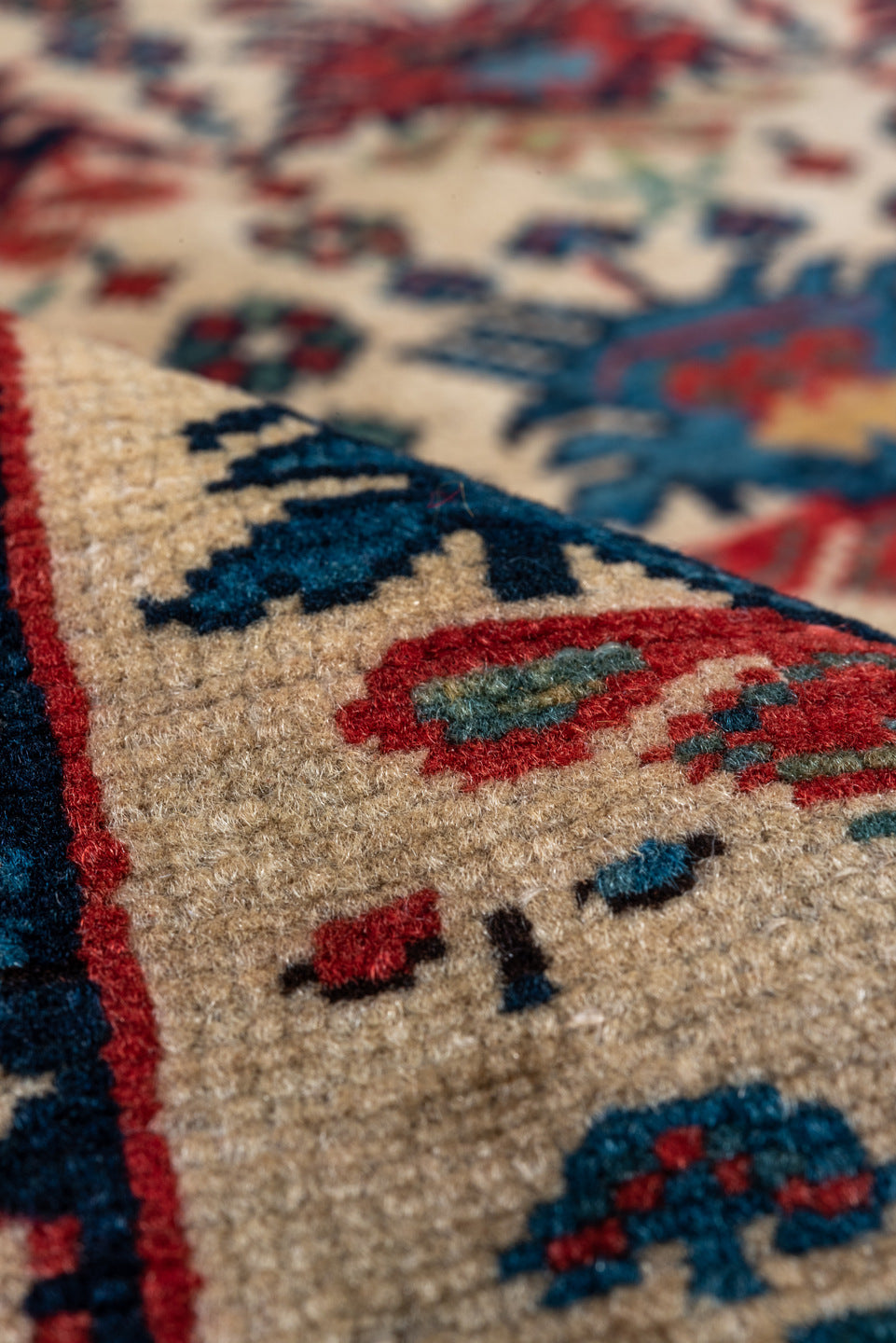4' x 5' one-of-a-kind handmade vintage Shirvan small size rug. Color palette: arapawa, black, blue, brown, charcoal