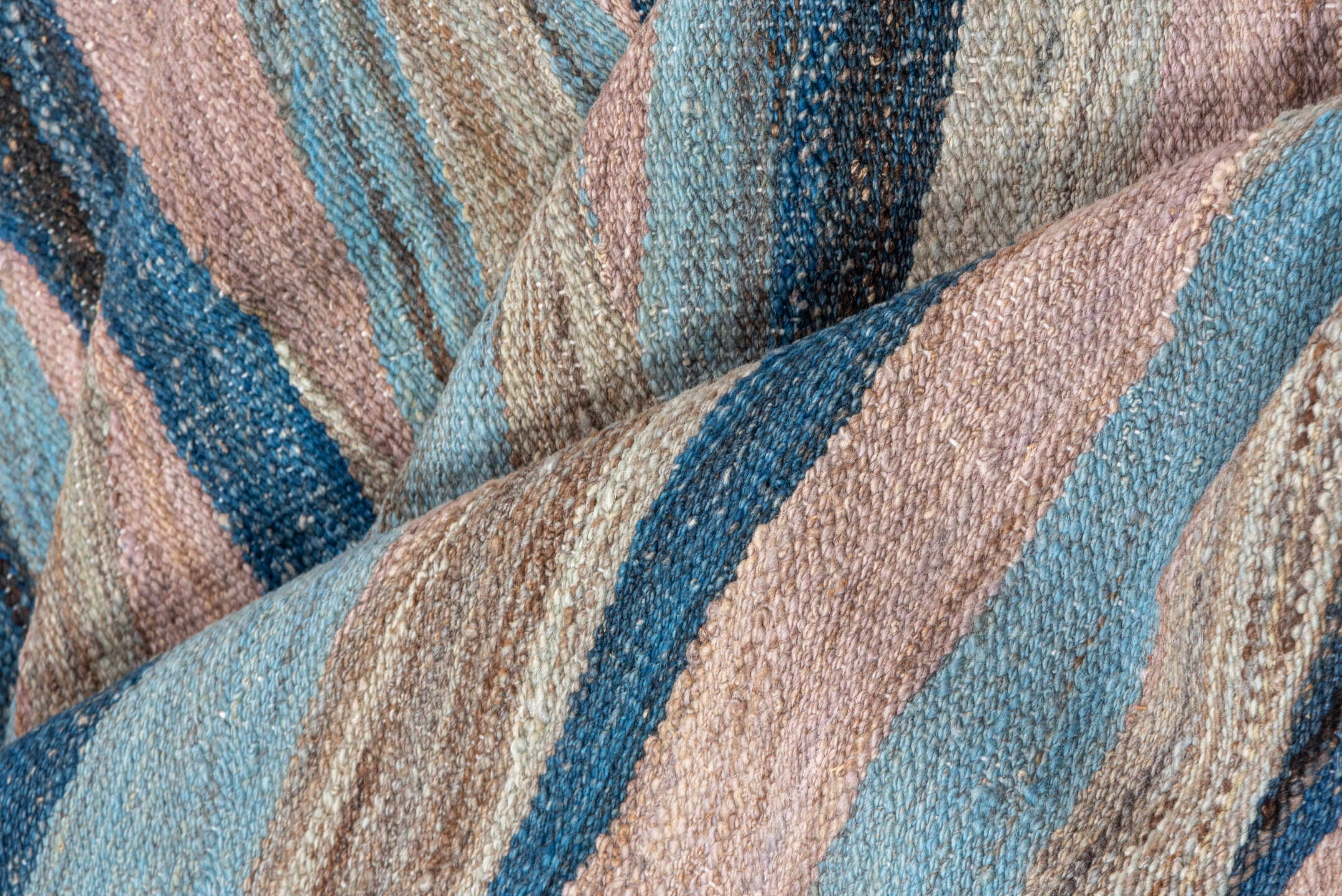 8' x 9' one-of-a-kind handmade vintage Kilim rug. Color palette: taupe, sky blue, navy, blush, beige, slate, gray