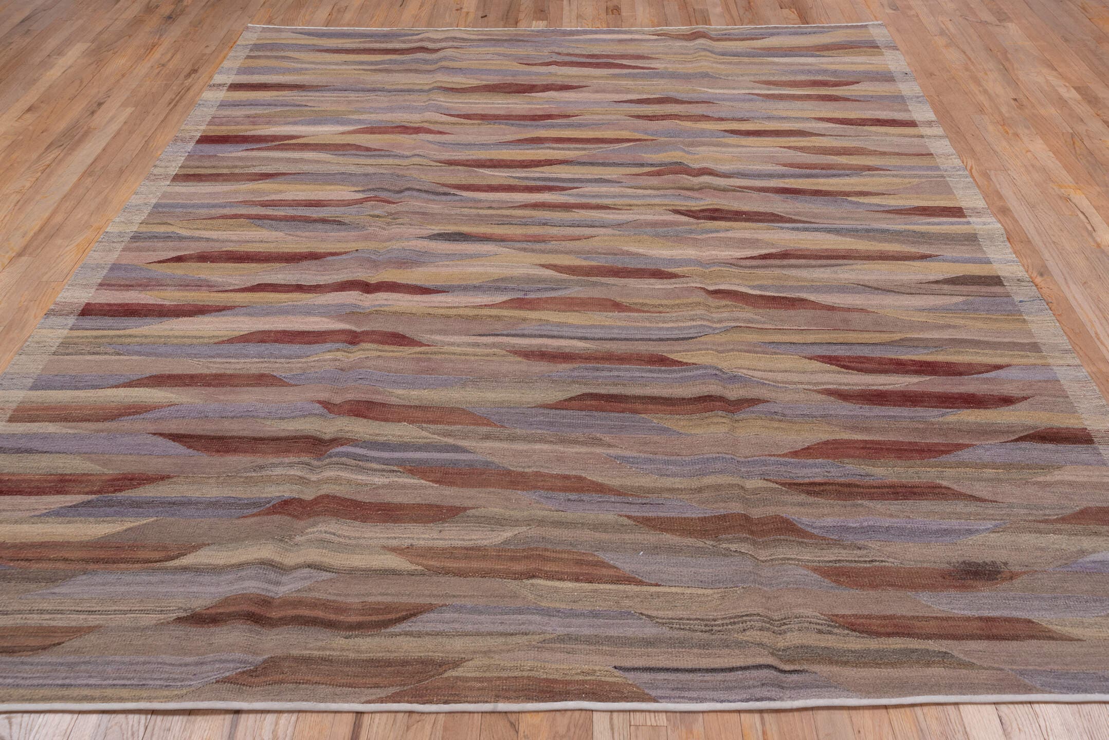 7' x 8' one-of-a-kind handmade vintage Kilim rug. Color palette: taupe, mauve, rose, dusty lavender, muted gold, rust, beige