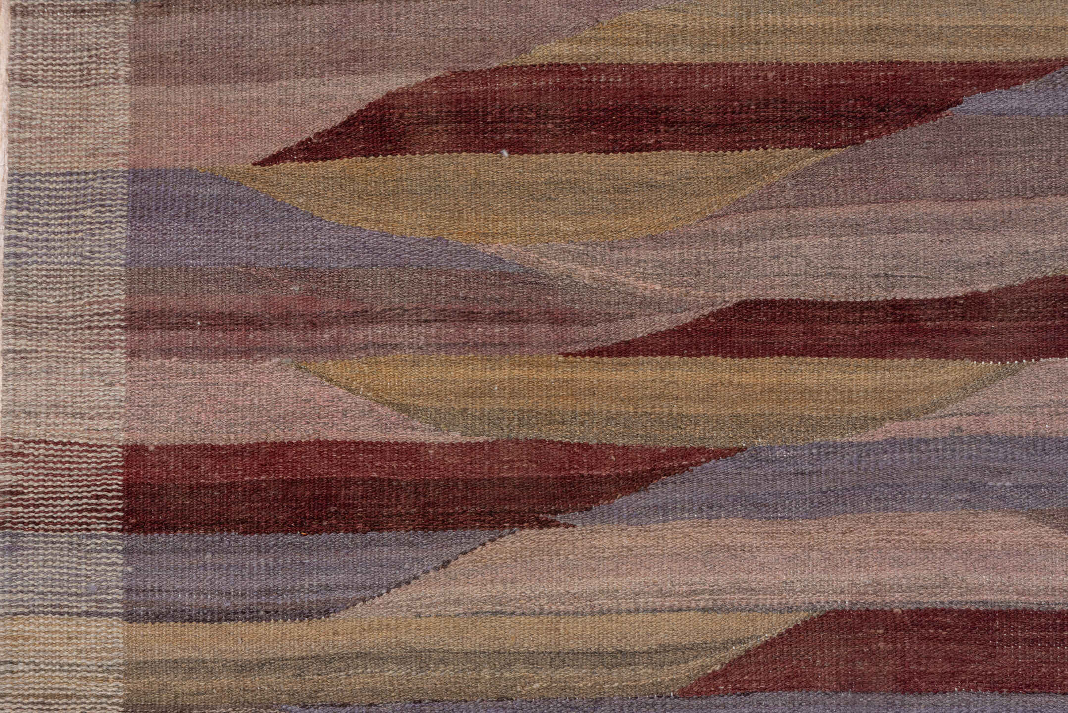 7' x 8' one-of-a-kind handmade vintage Kilim rug. Color palette: taupe, mauve, rose, dusty lavender, muted gold, rust, beige