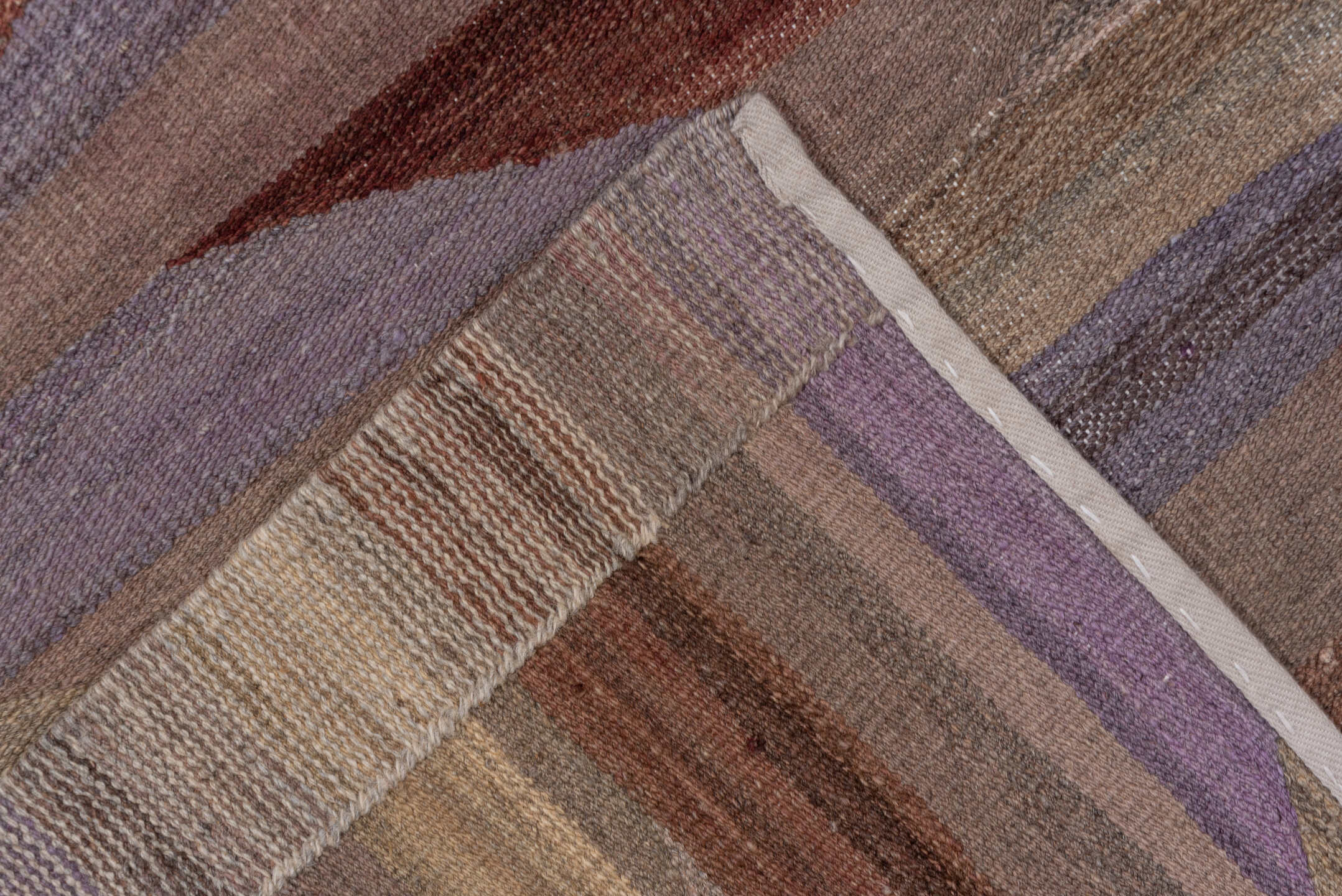 7' x 8' one-of-a-kind handmade vintage Kilim rug. Color palette: brown, dim gray, gray, pink, red, redwood