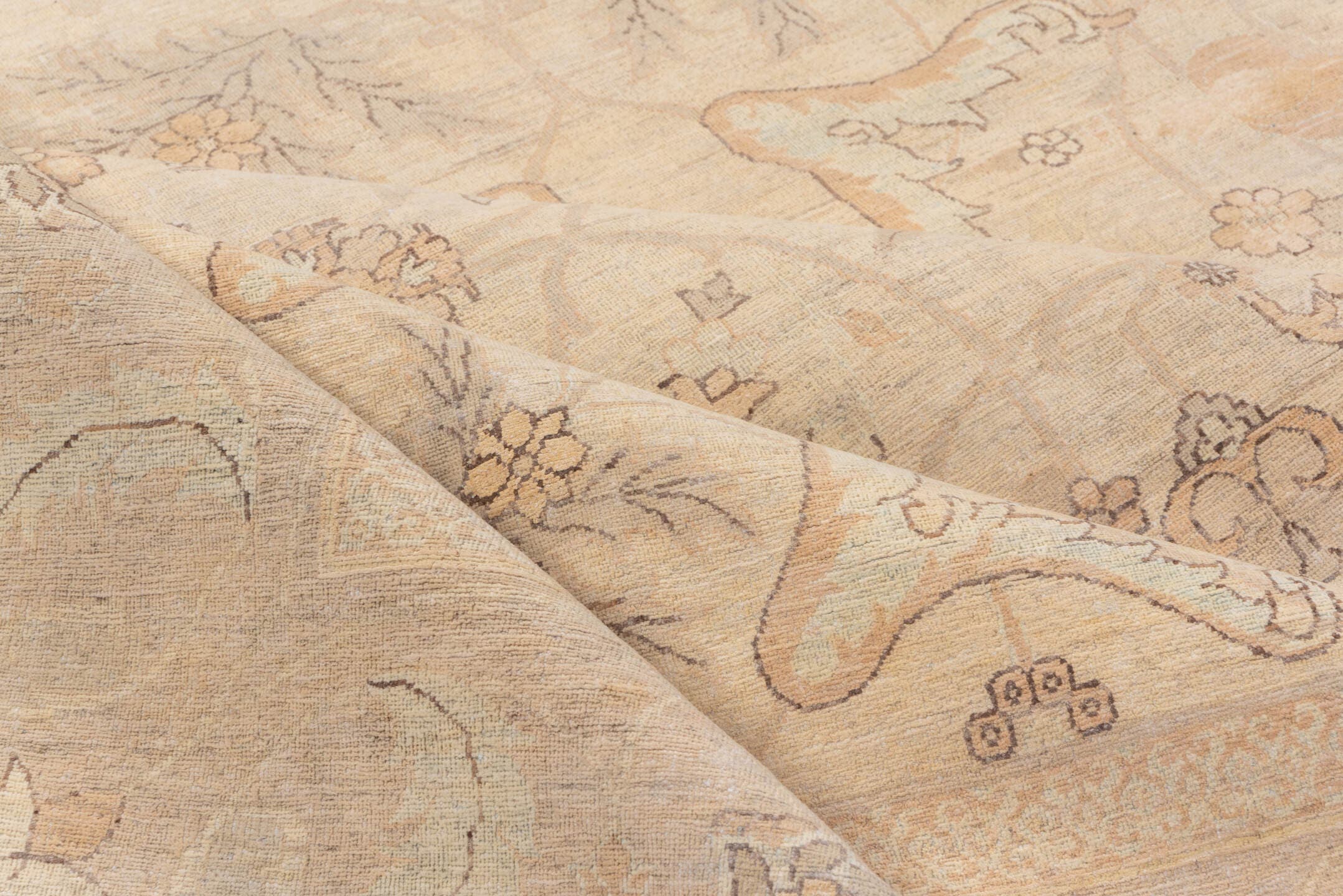 9' x 12' one-of-a-kind handmade vintage Sivas large size rug. Color palette: ivory, cream, blush, taupe, beige, sand, peach