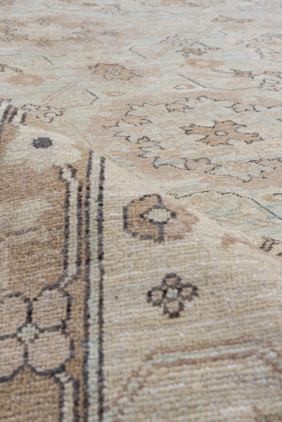 11' x 17' one-of-a-kind handmade vintage Sivas oversize rug. Color palette: antiquewhite, brown, cornsilk, gray, light gray