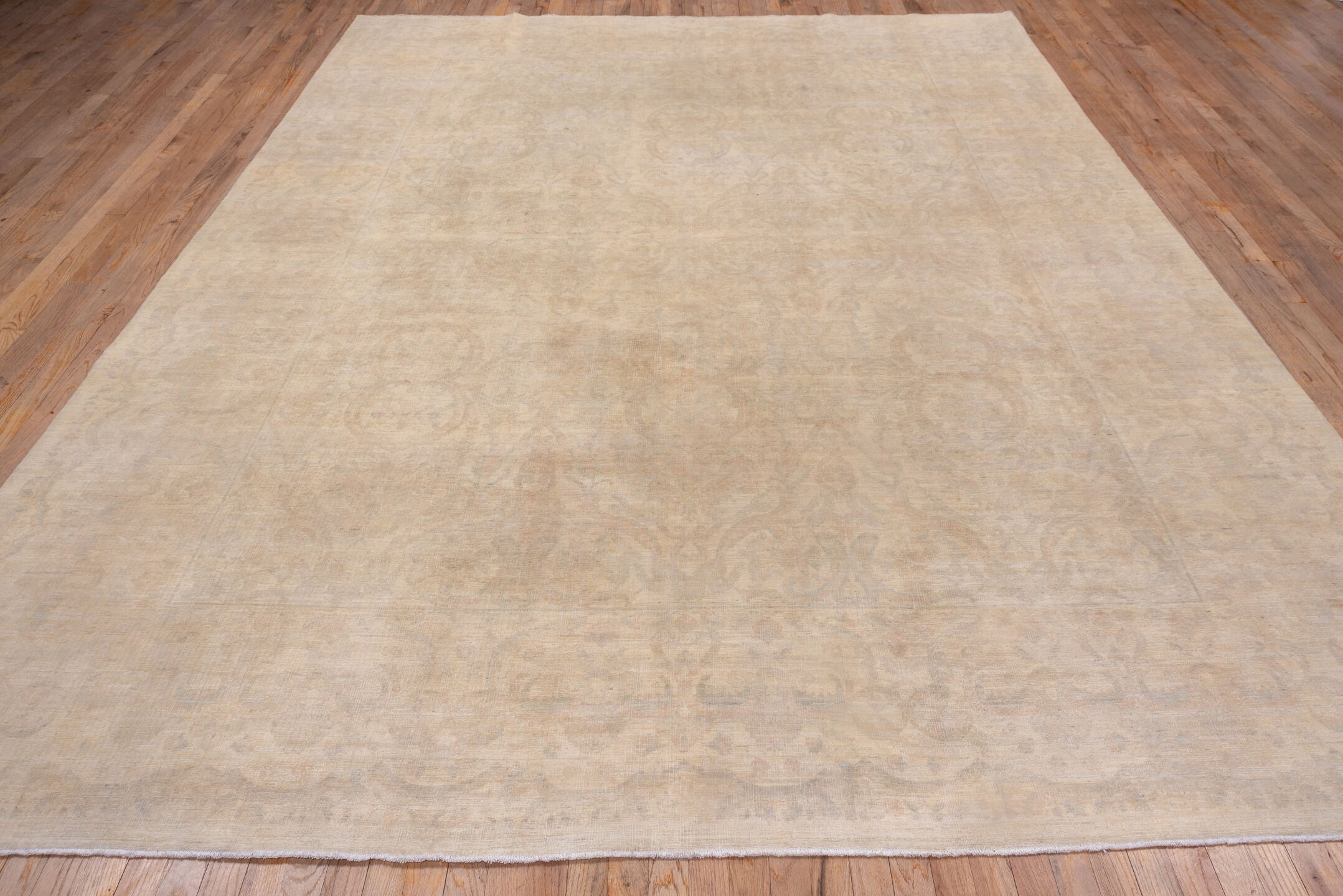 9' x 12' one-of-a-kind handmade vintage Sivas large size rug. Color palette: brown, gray, light gray, off-white, pink, snow