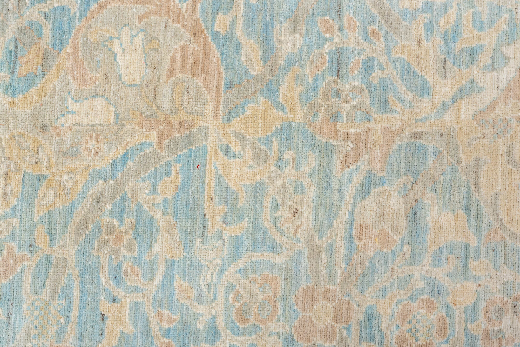 10' x 13' one-of-a-kind handmade vintage Afghan large size rug. Color palette: sky blue, ivory, cream, blush, taupe