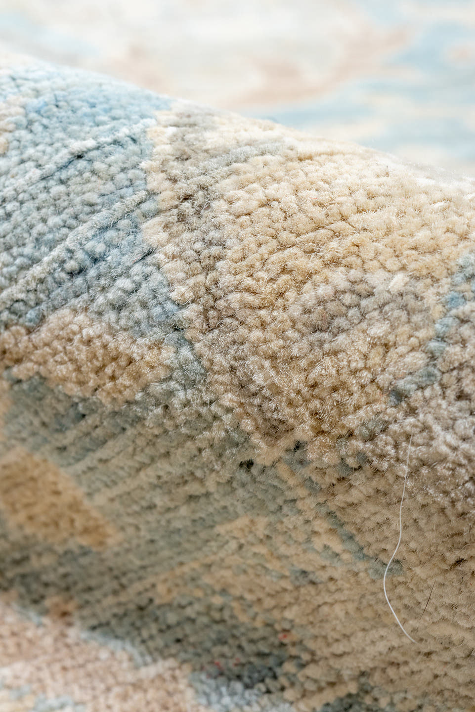 10' x 13' one-of-a-kind handmade vintage Afghan large size rug. Color palette: sky blue, ivory, cream, blush, taupe