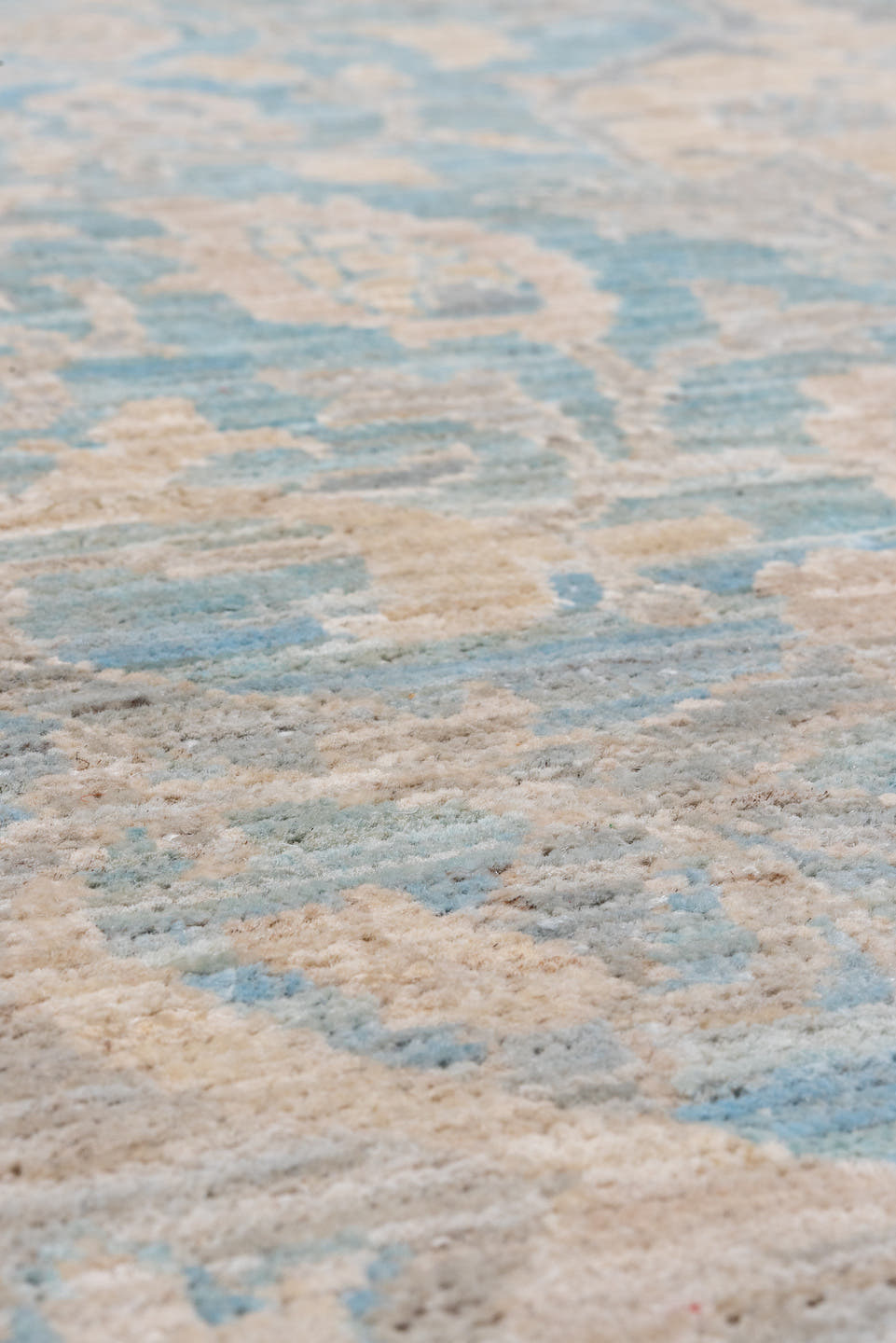 9' x 11' one-of-a-kind handmade vintage Afghan large size rug. Color palette: sky blue, ivory, beige, taupe, cream