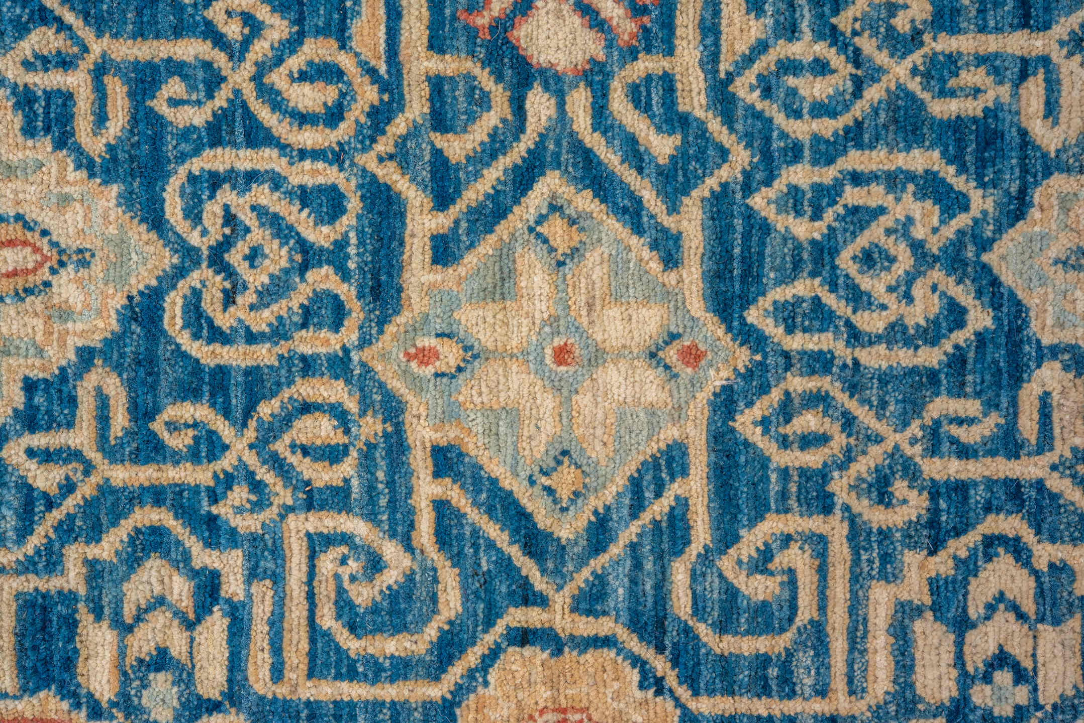 8' x 11' one-of-a-kind handmade vintage Afghan large size rug. Color palette: turquoise, ivory, sky blue, beige, sand, teal