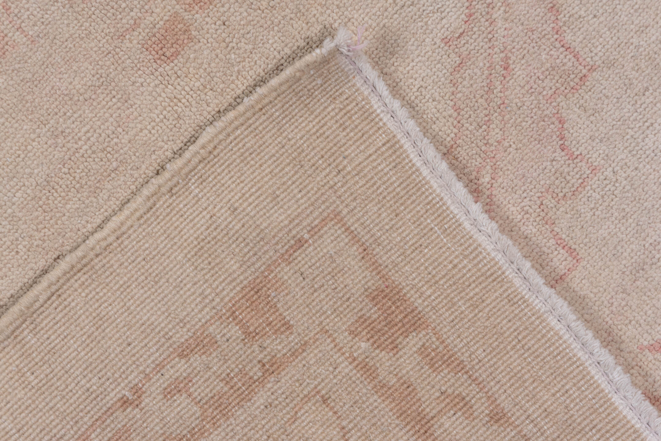 8' x 11' one-of-a-kind handmade vintage Afghan large size rug. Color palette: ivory, blush, cream, taupe, pale rose, pink