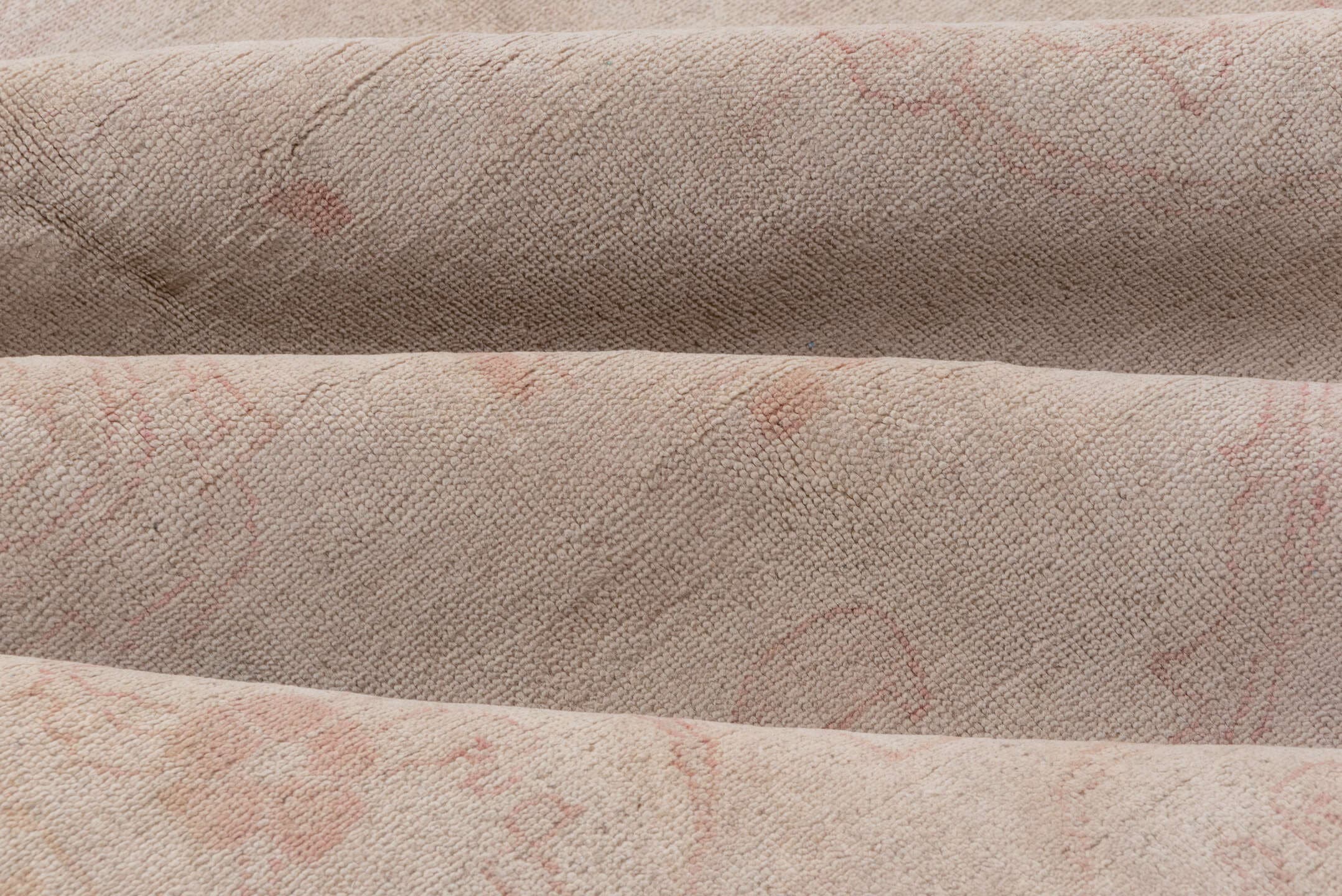 8' x 11' one-of-a-kind handmade vintage Afghan large size rug. Color palette: ivory, blush, cream, taupe, pale rose, pink