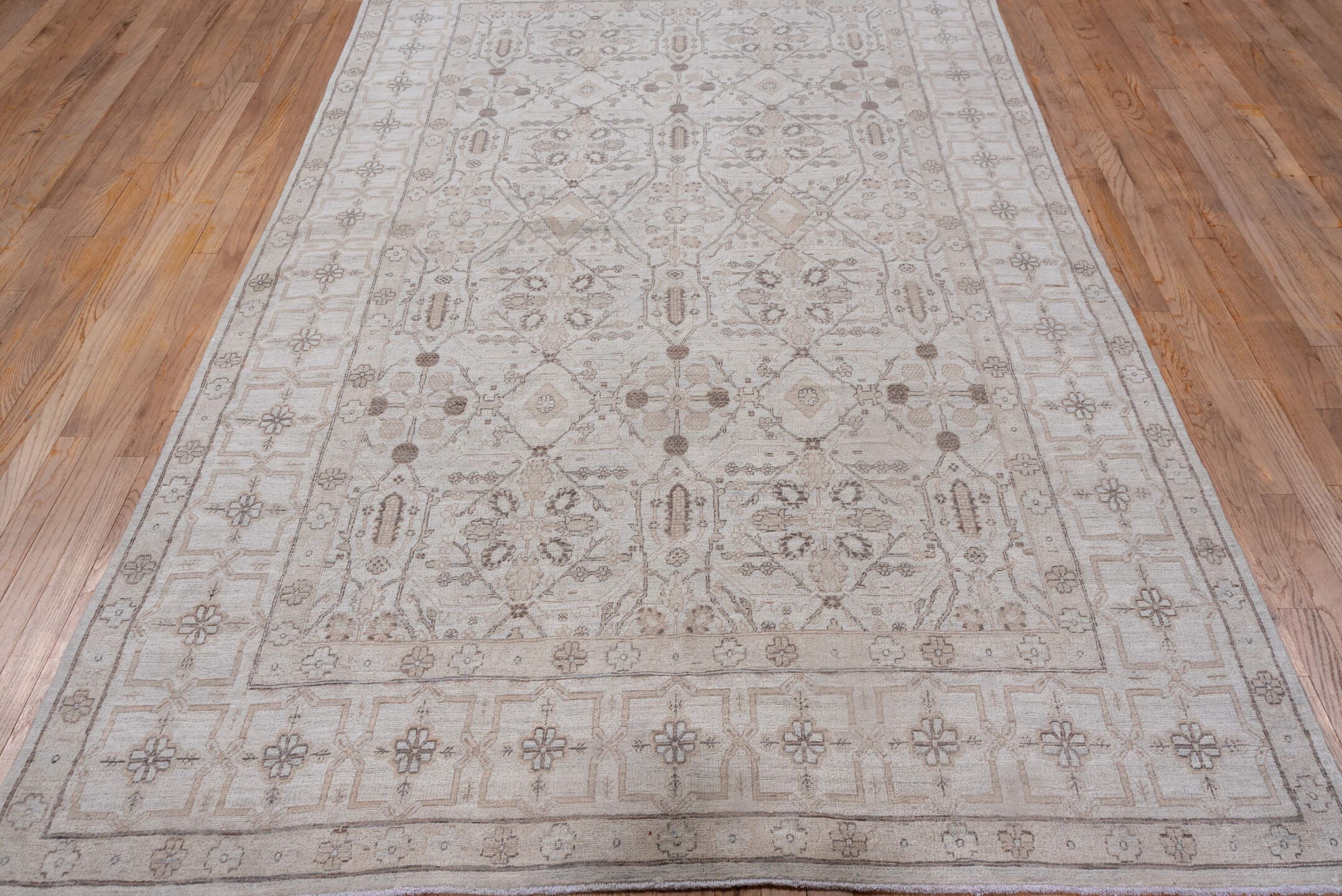 5' x 9' one-of-a-kind handmade vintage Afghan medium size rug. Color palette: ivory, taupe, beige, sand, camel, light brown