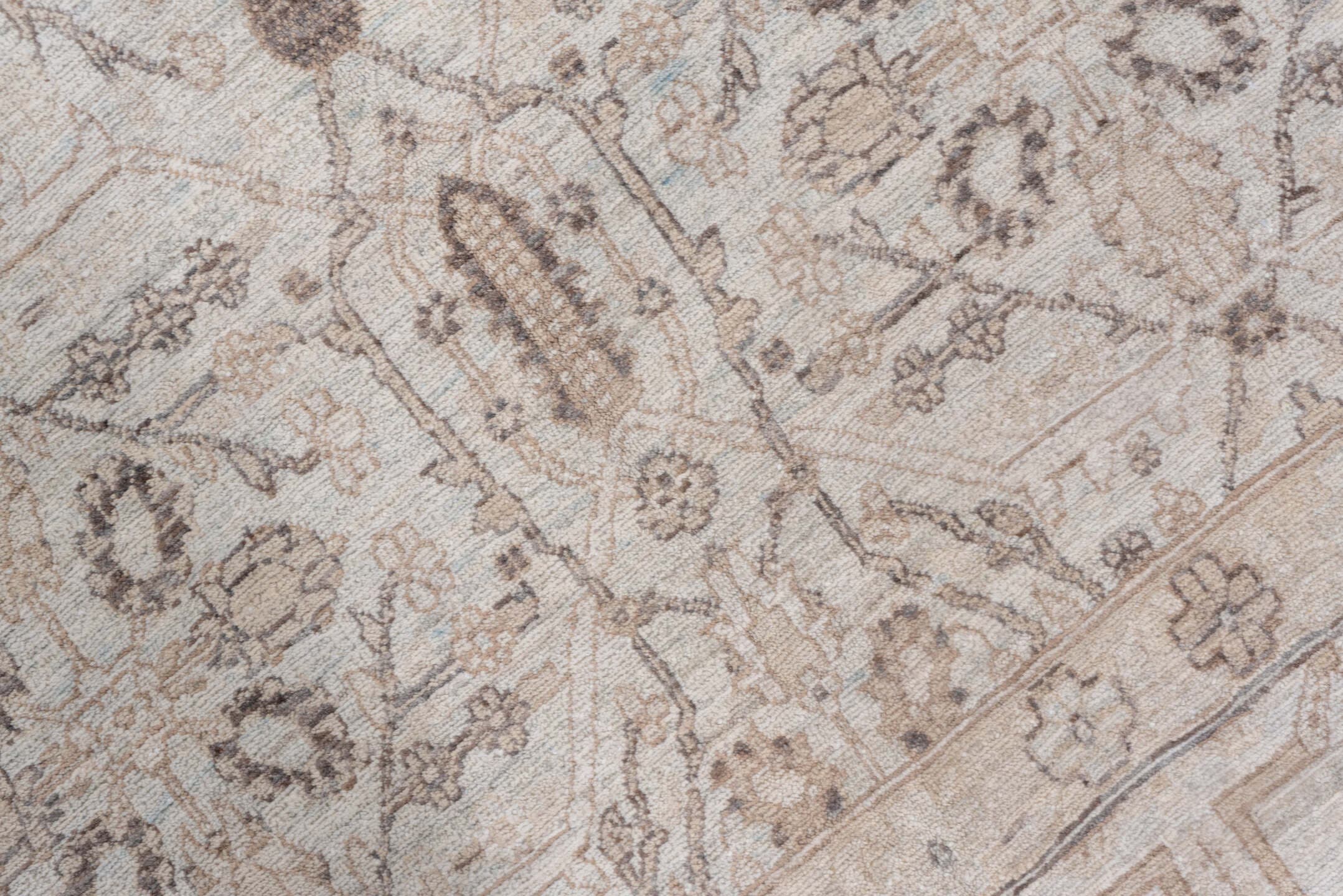 5' x 9' one-of-a-kind handmade vintage Afghan medium size rug. Color palette: ivory, taupe, beige, sand, camel, light brown