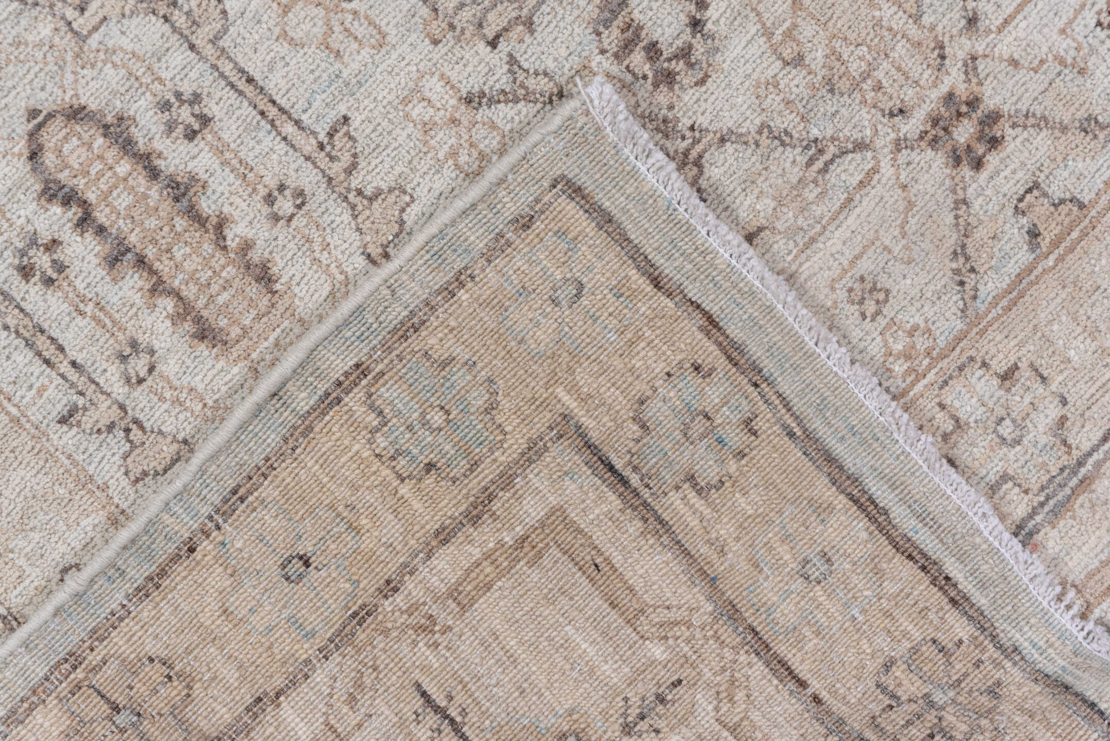 5' x 9' one-of-a-kind handmade vintage Afghan medium size rug. Color palette: ivory, taupe, beige, sand, camel, light brown