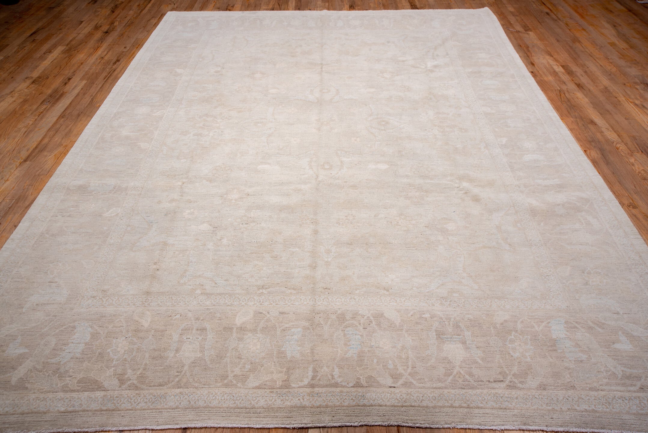 8' x 11' one-of-a-kind handmade vintage Afghan large size rug. Color palette: antiquewhite, brown, gray, light gray, linen