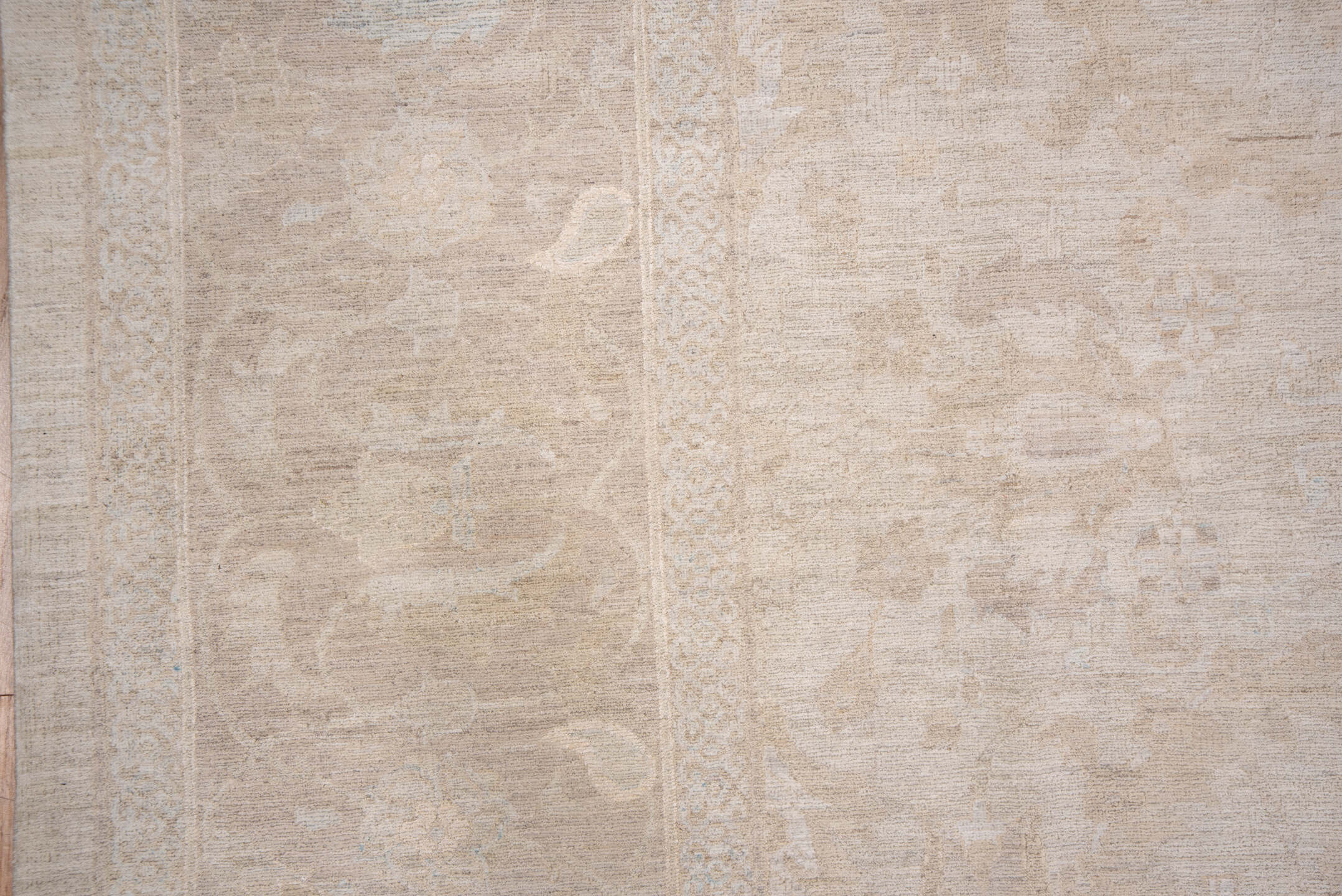 8' x 11' one-of-a-kind handmade vintage Afghan large size rug. Color palette: ivory, beige, cream, taupe, sand, gray