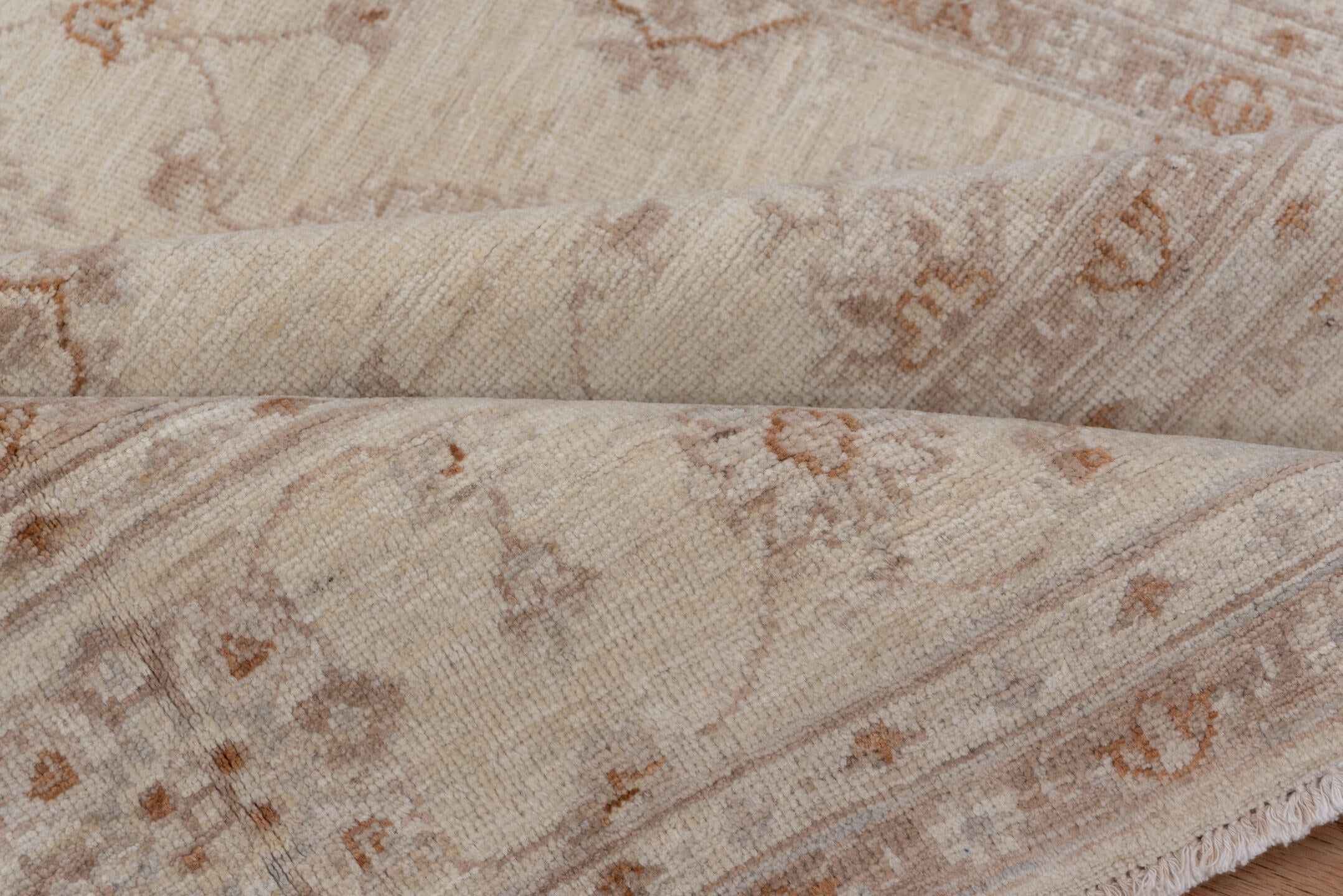 6' x 9' one-of-a-kind handmade vintage Afghan medium size rug. Color palette: ivory, beige, taupe, camel, sand, light brown