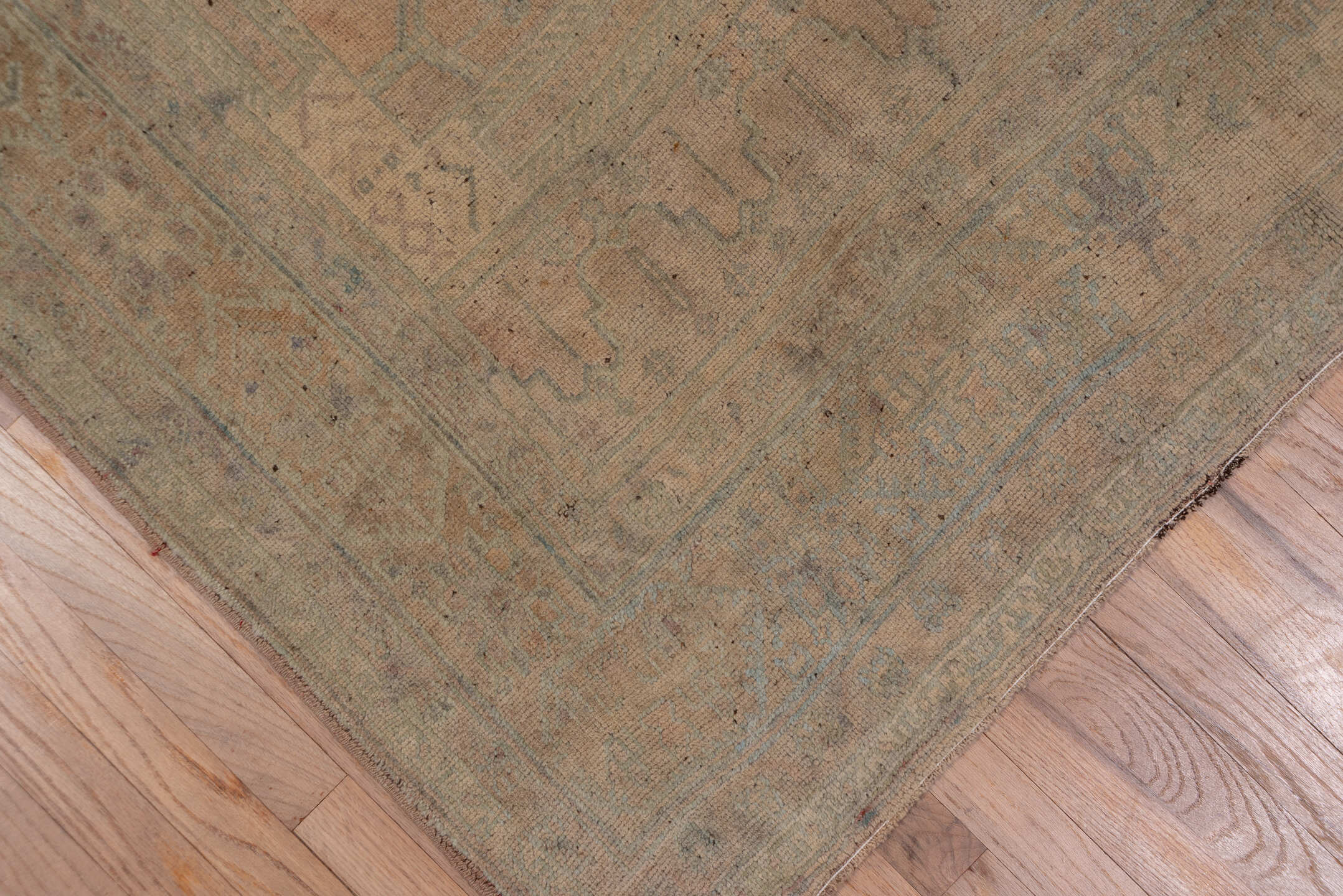 6' x 10' one-of-a-kind handmade vintage Oushak large size rug. Color palette: taupe, beige, blush, sage, ivory, dusty rose