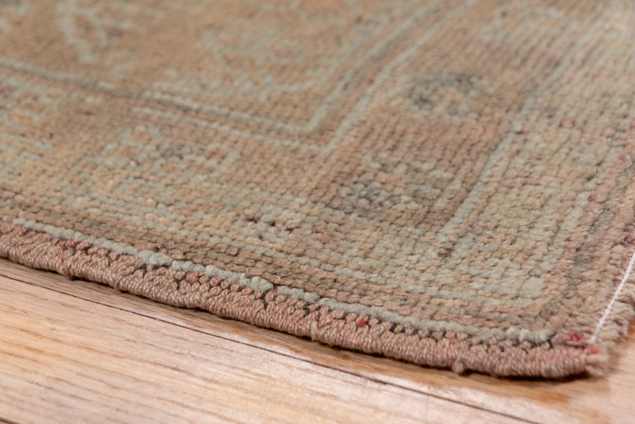 6' x 10' one-of-a-kind handmade vintage Oushak large size rug. Color palette: taupe, beige, blush, sage, ivory, dusty rose