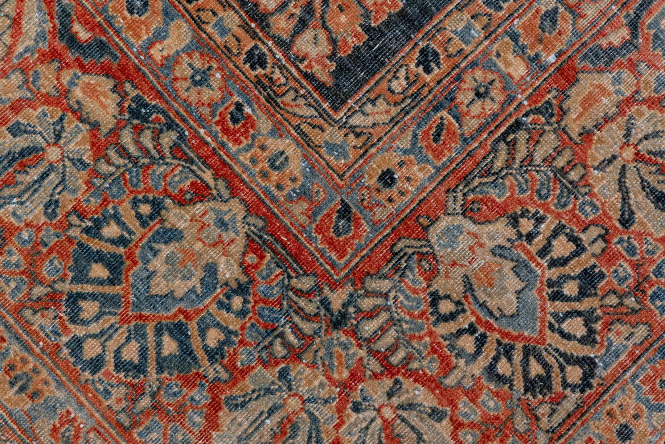 8' x 11' one-of-a-kind handmade vintage Sarouk large size rug. Color palette: black, blue, brown, charcoal, gray, light gray