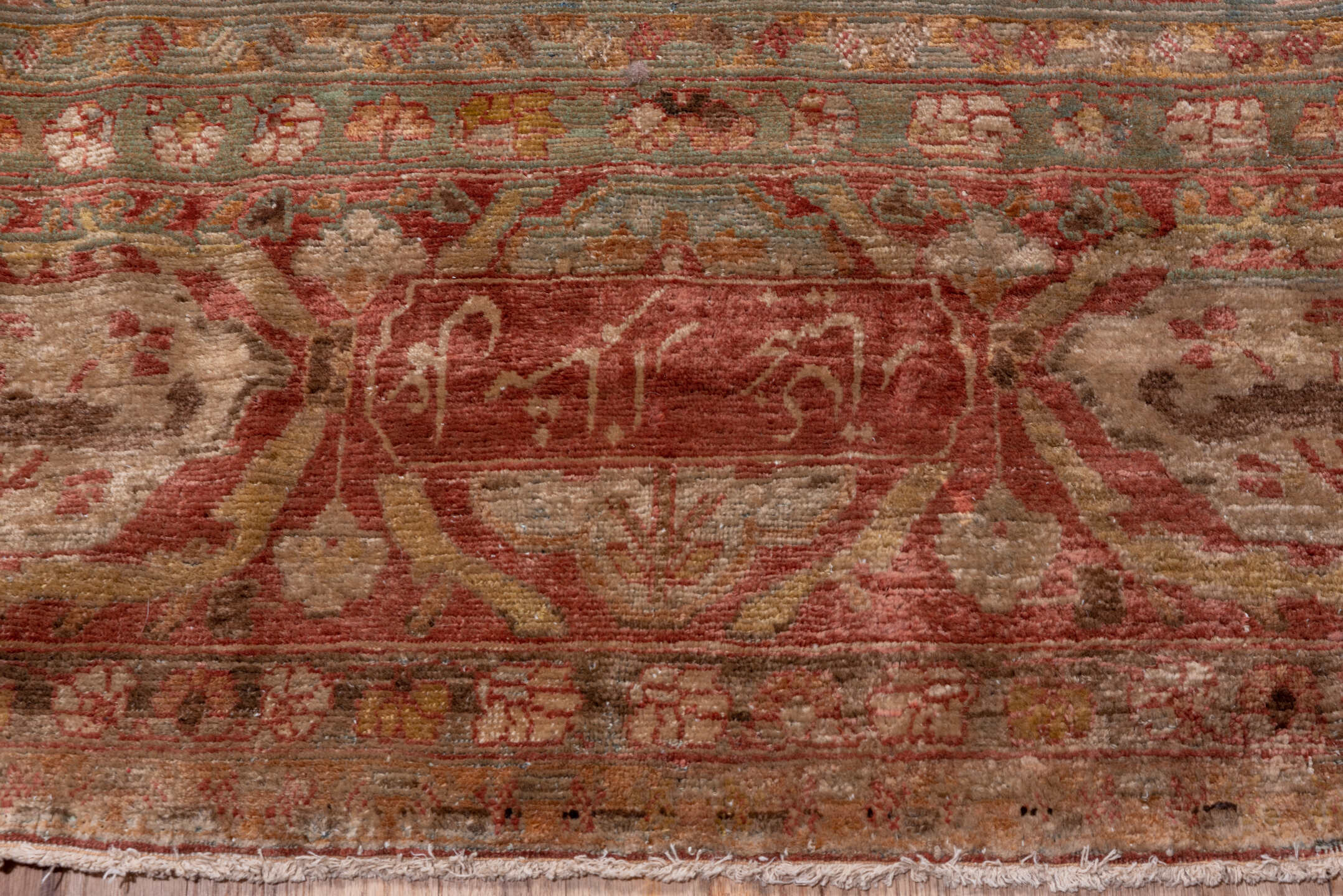 16' x 21' one-of-a-kind handmade vintage Baktiary oversize rug. Color palette: rose, rust, ivory, blue, terra cotta, taupe