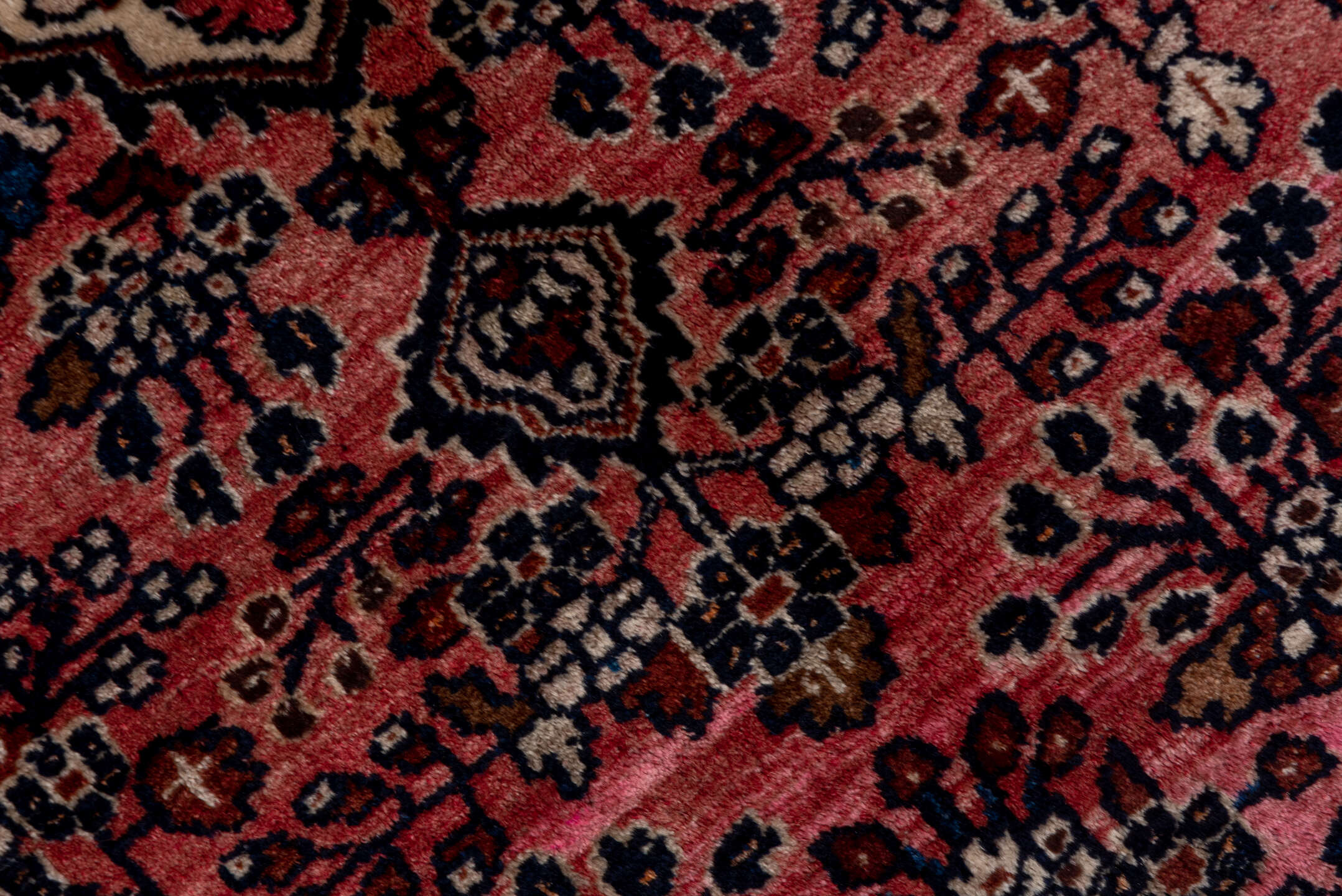 4' x 6' one-of-a-kind handmade vintage Lilian small size rug. Color palette: black, blue, brown, gray, pink, red, wine