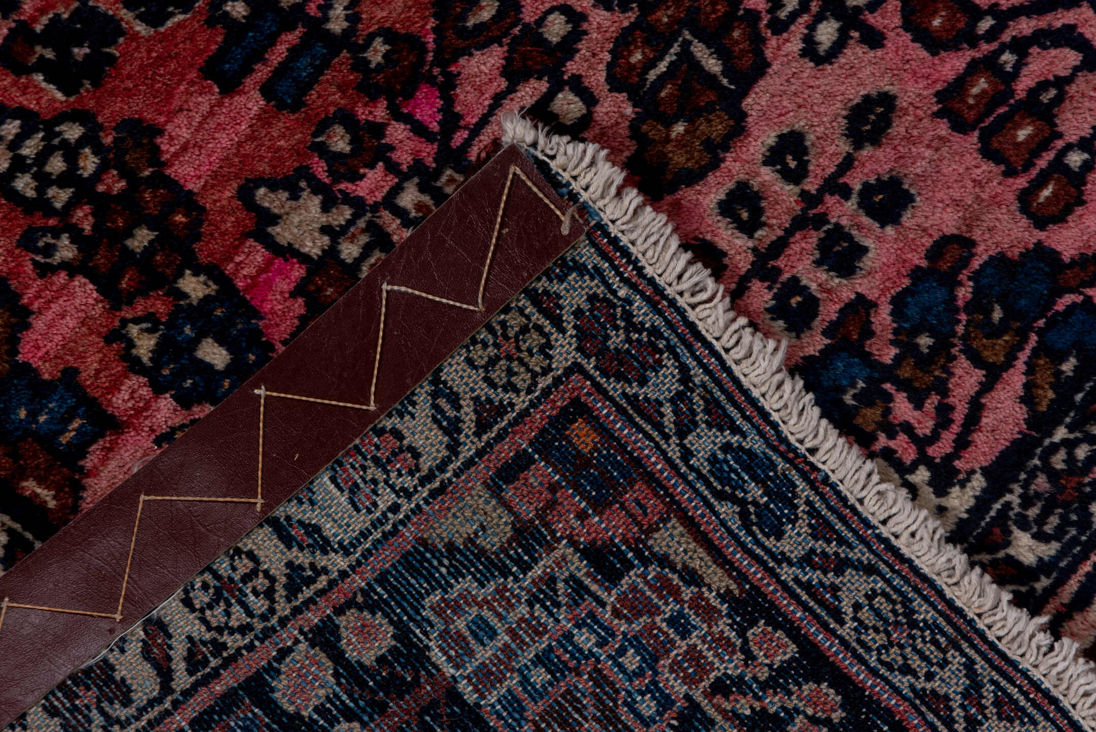 4' x 6' one-of-a-kind handmade vintage Lilian small size rug. Color palette: black, blue, brown, gray, pink, red, wine