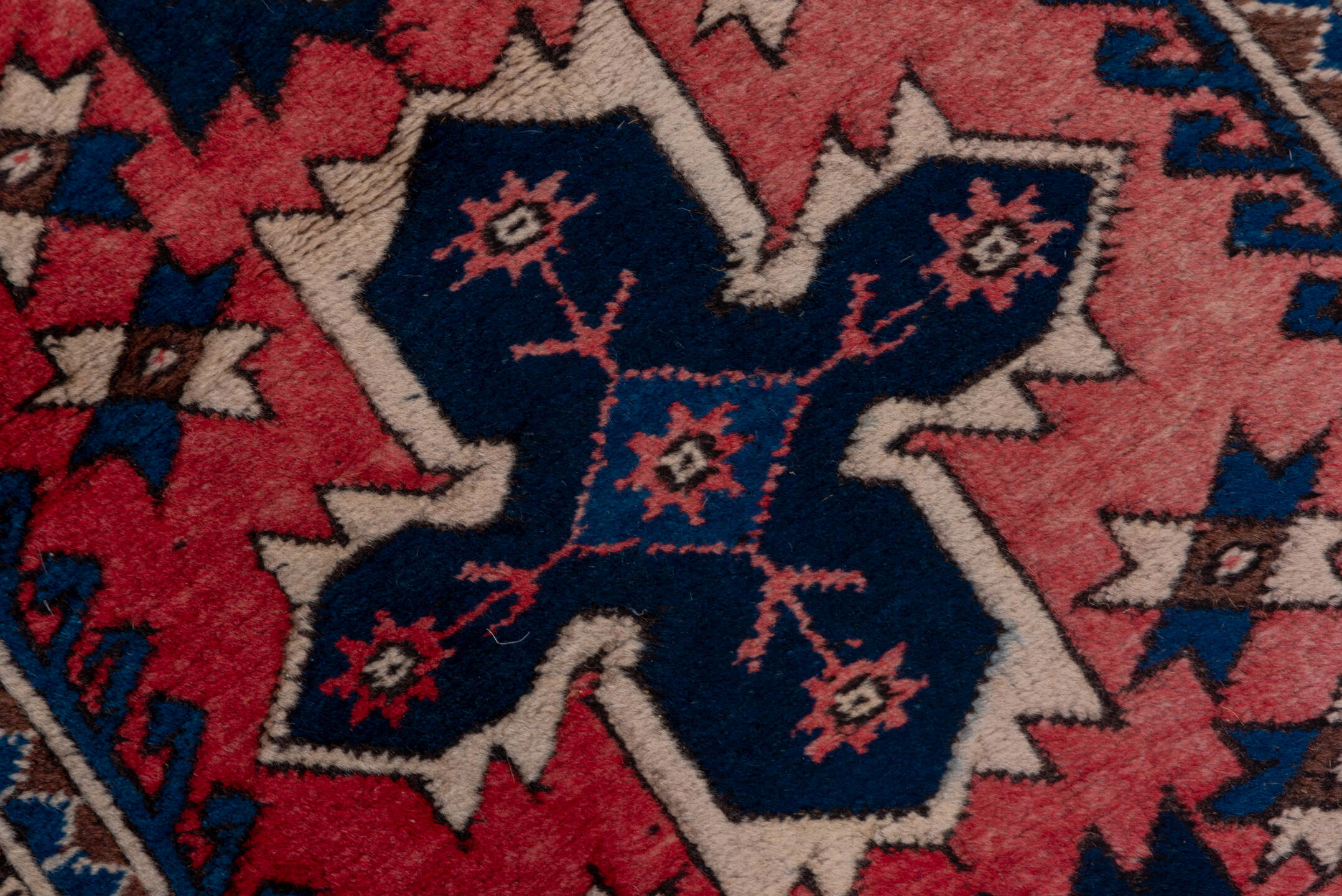 2' x 9' one-of-a-kind handmade vintage Oushak runner rug. Color palette: rose, navy, ivory, rust, brown, slate, pink, red