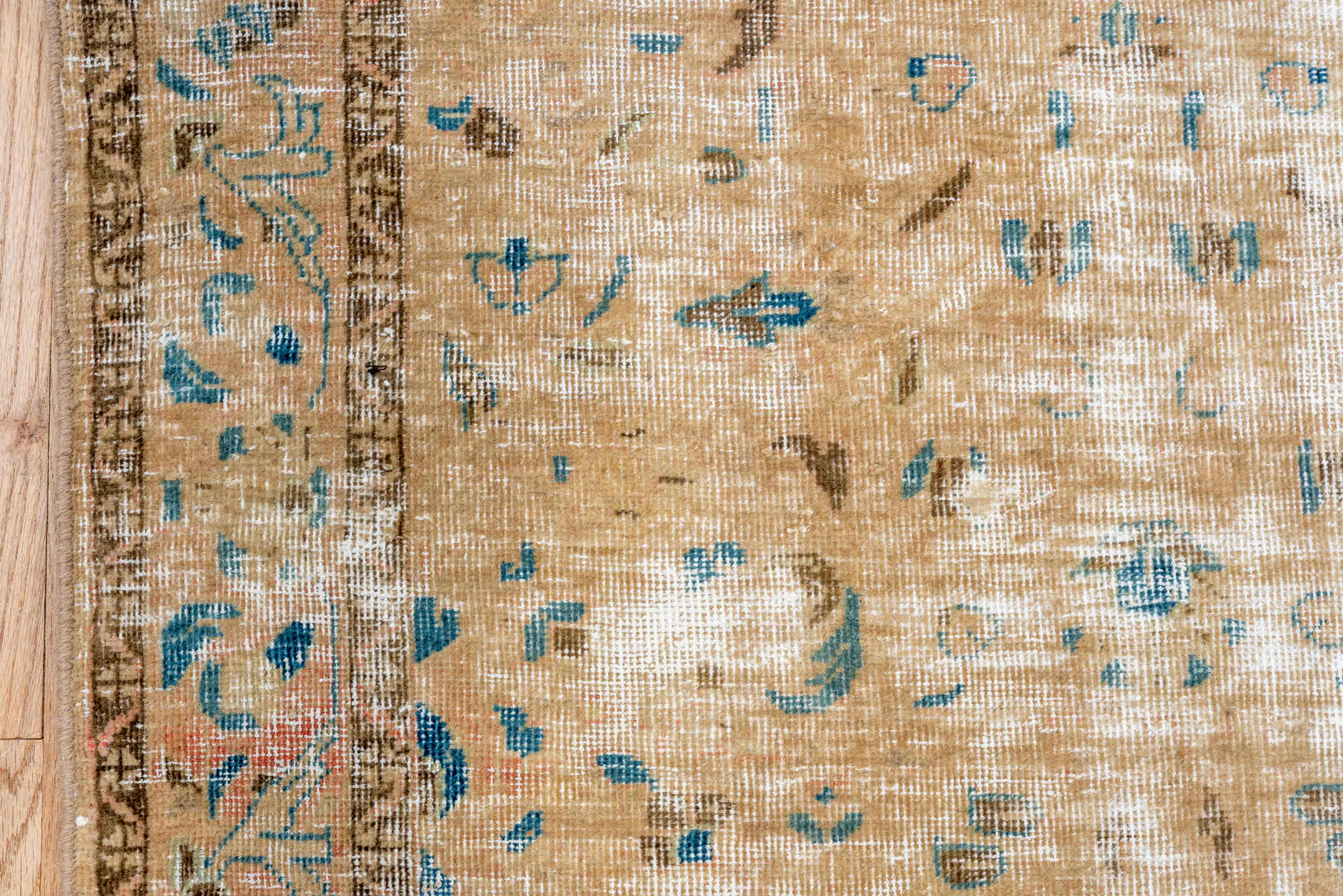 3' x 13' one-of-a-kind handmade vintage Tabriz runner rug. Color palette: tan, ivory, turquoise, taupe, brown, beige, teal
