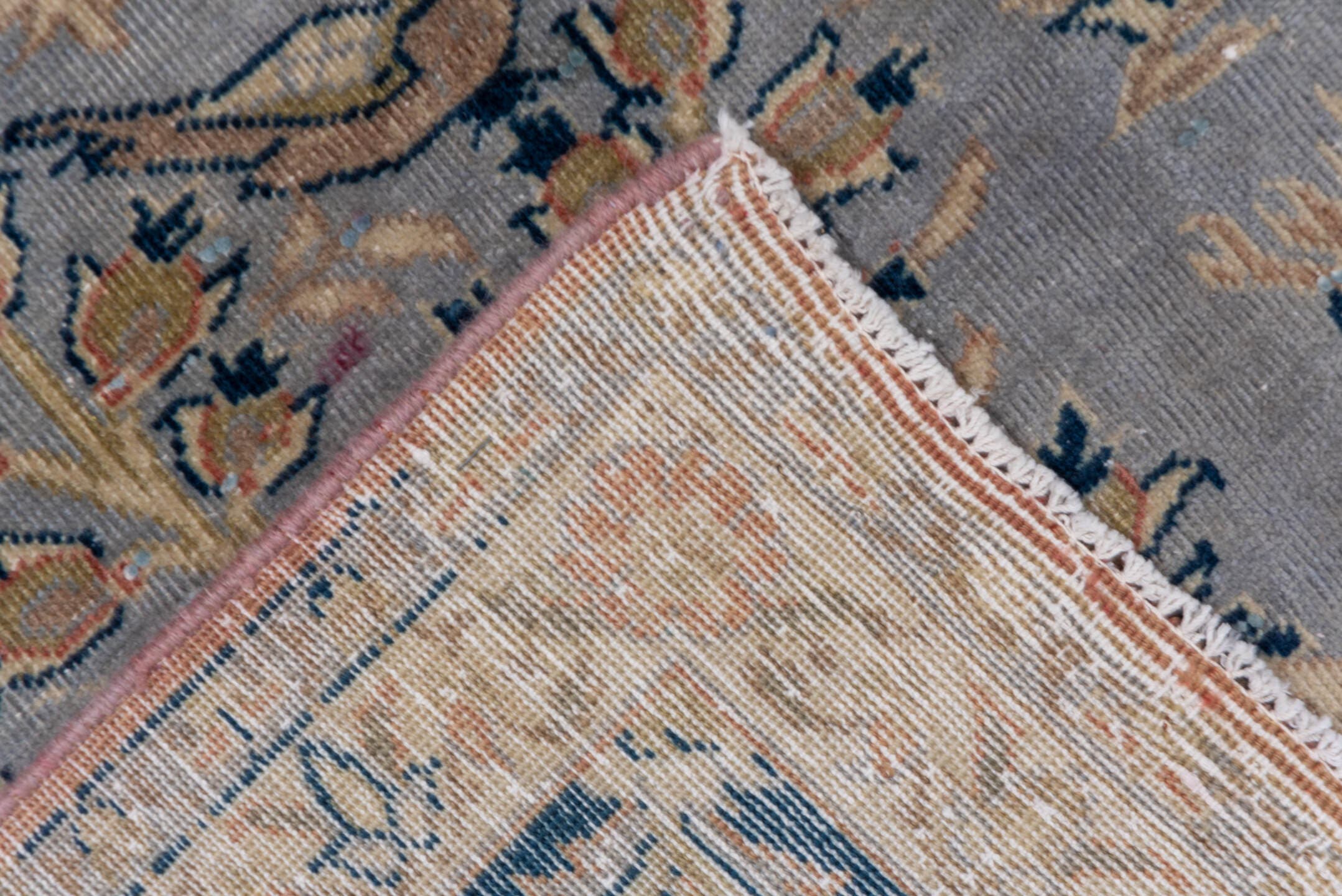 7' x 10' one-of-a-kind handmade vintage Tabriz large size rug. Color palette: light blue, navy, ivory, beige, taupe, gold
