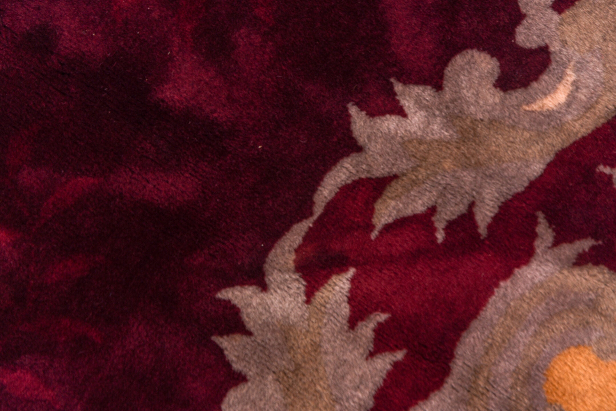 10' x 17' one-of-a-kind handmade vintage Chinese rug. Color palette: blue, brown, gray, off-white, orange, pink, red