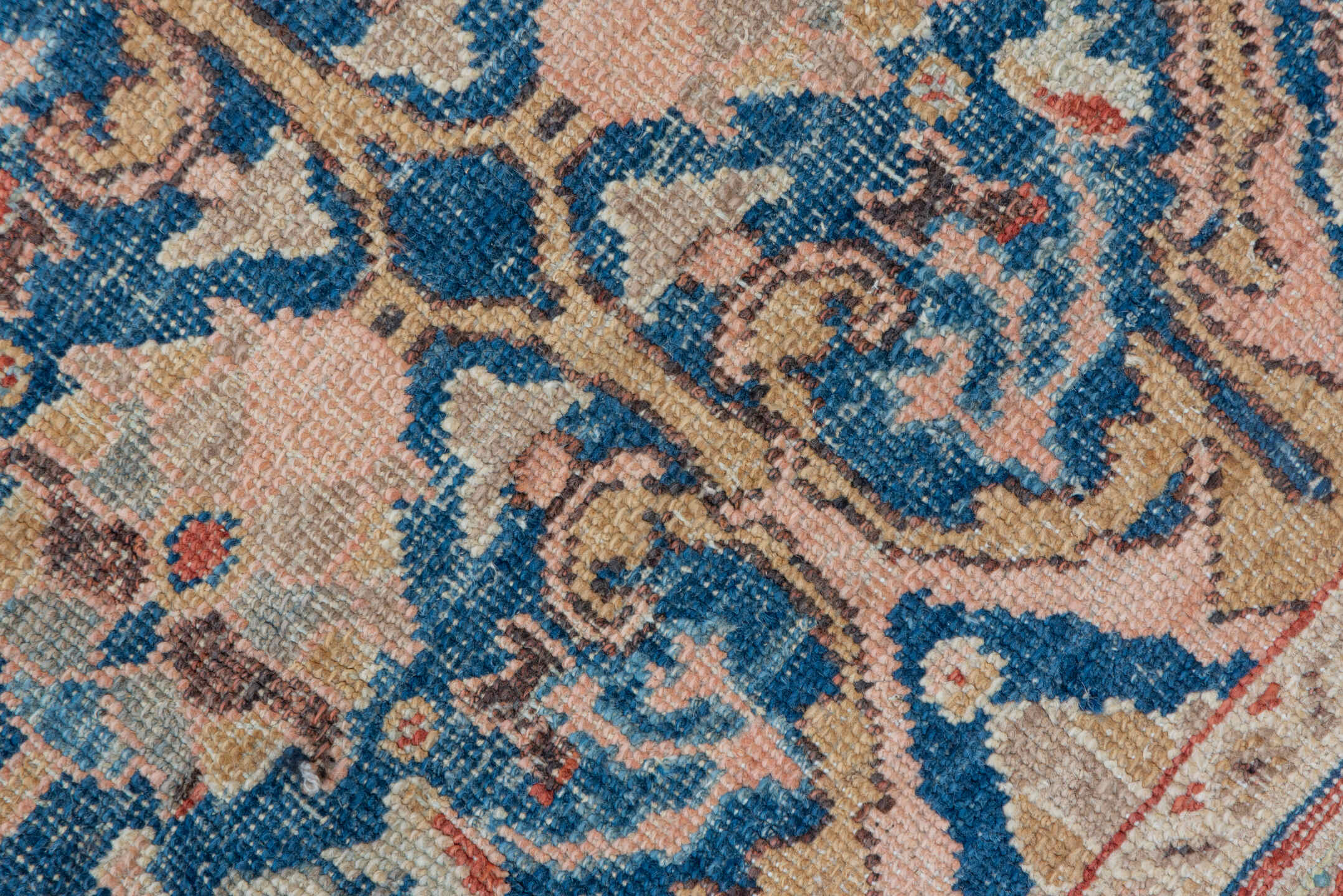 4' x 6' one-of-a-kind handmade vintage Afghan small size rug. Color palette: blue, brown, fiord, gray, light gray