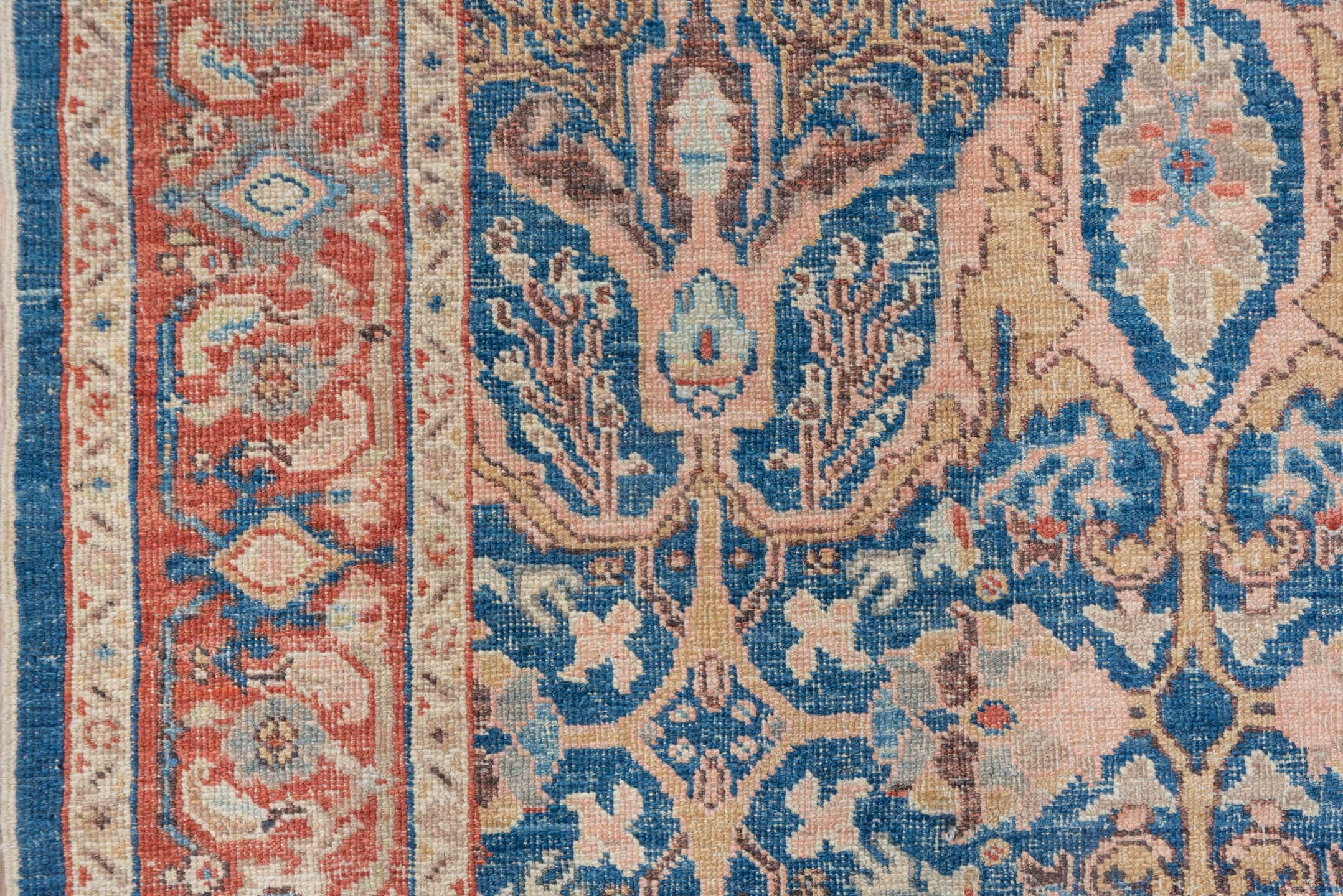 4' x 6' one-of-a-kind handmade vintage Afghan small size rug. Color palette: blue, brown, fiord, gray, light gray