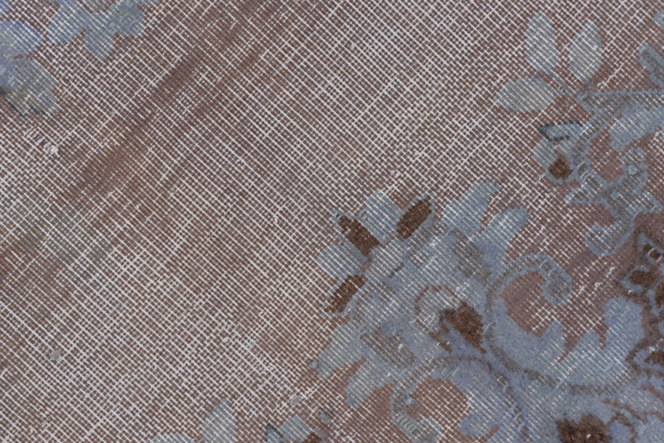 9' x 13' one-of-a-kind handmade vintage Distressed large size rug. Color palette: blue, dark gray, dim gray, gray