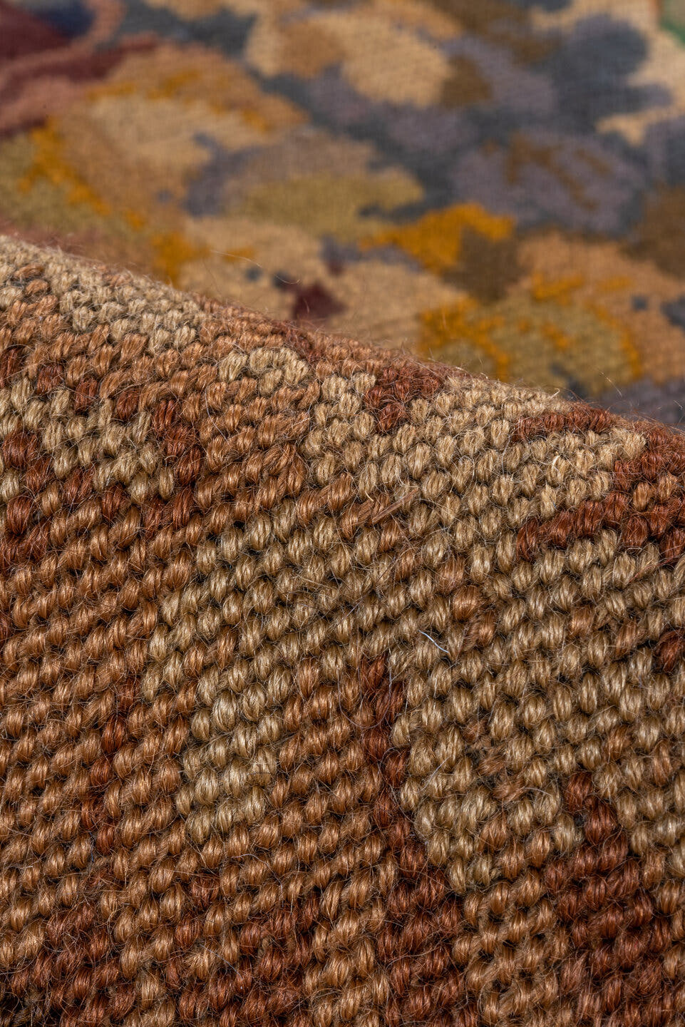2' x 3' one-of-a-kind handmade vintage Tapestry small size rug. Color palette: taupe, rose, rust, ivory, gold, sage, slate
