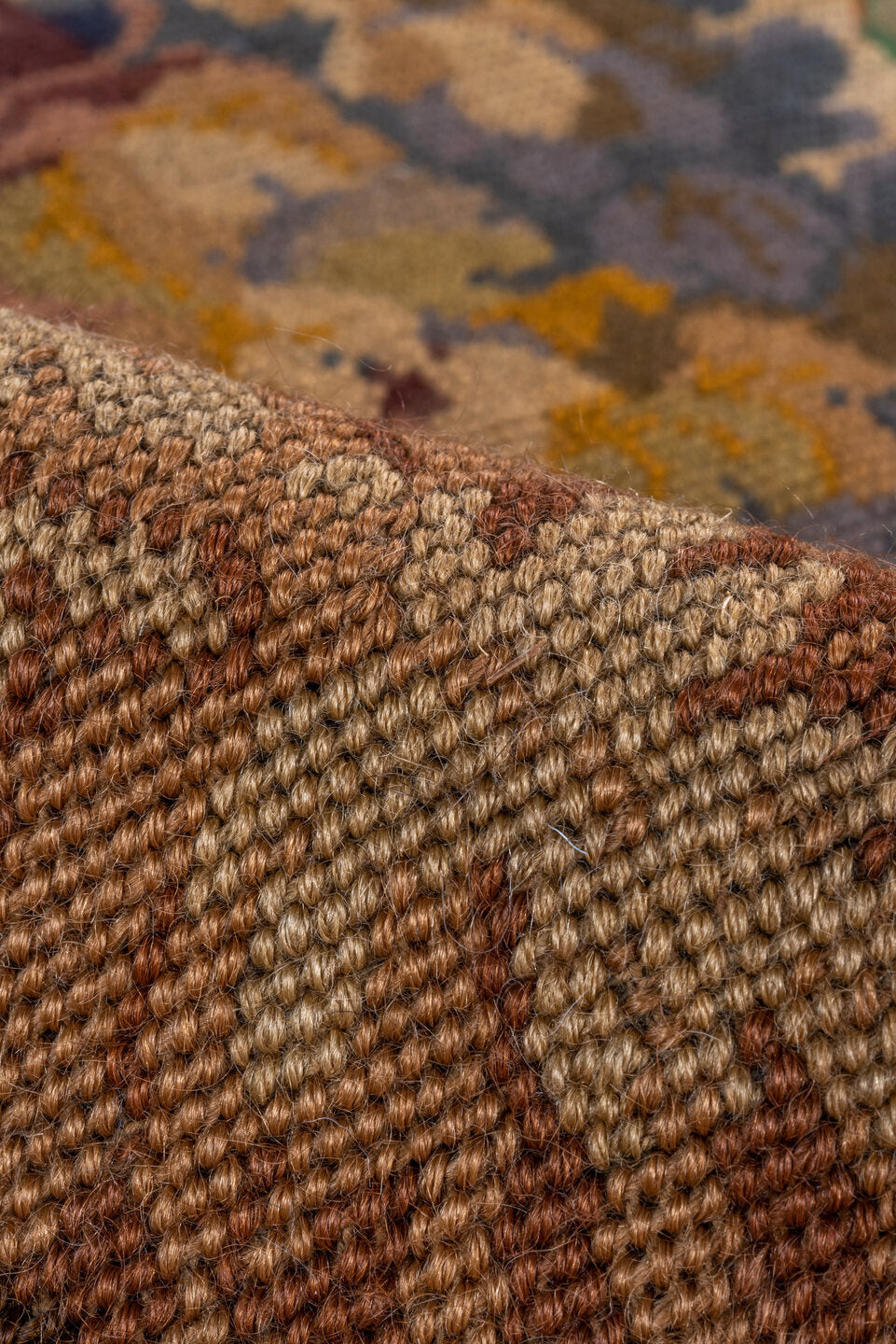 2' x 3' one-of-a-kind handmade vintage Tapestry small size rug. Color palette: brown, gray, pink, red, saddle brown