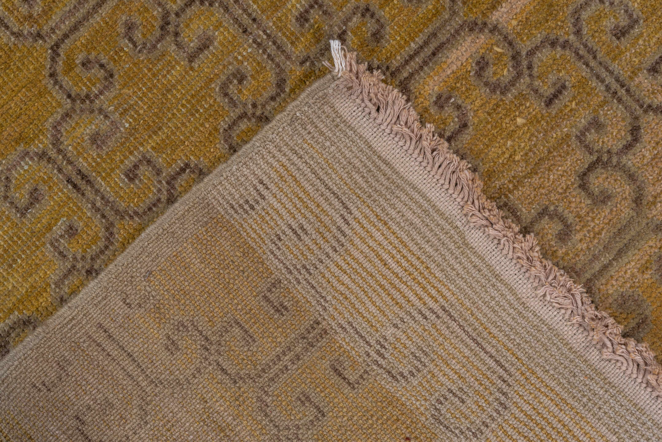 2' x 8' one-of-a-kind handmade antique Khotan runner rug. Color palette: gold, camel, taupe, ivory, beige, gray