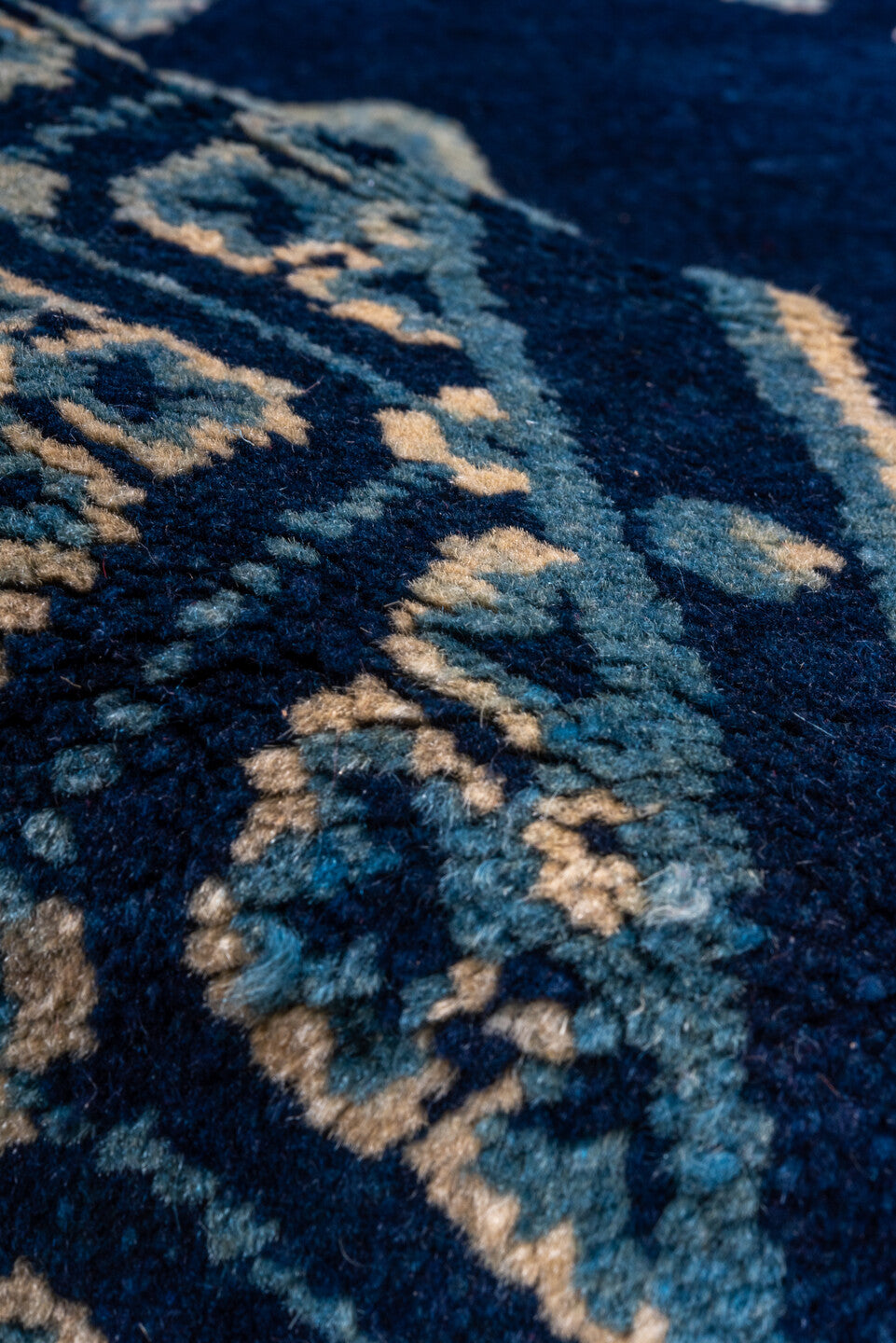 3' x 5' one-of-a-kind handmade vintage Chinese small size rug. Color palette: arapawa, blue, gray