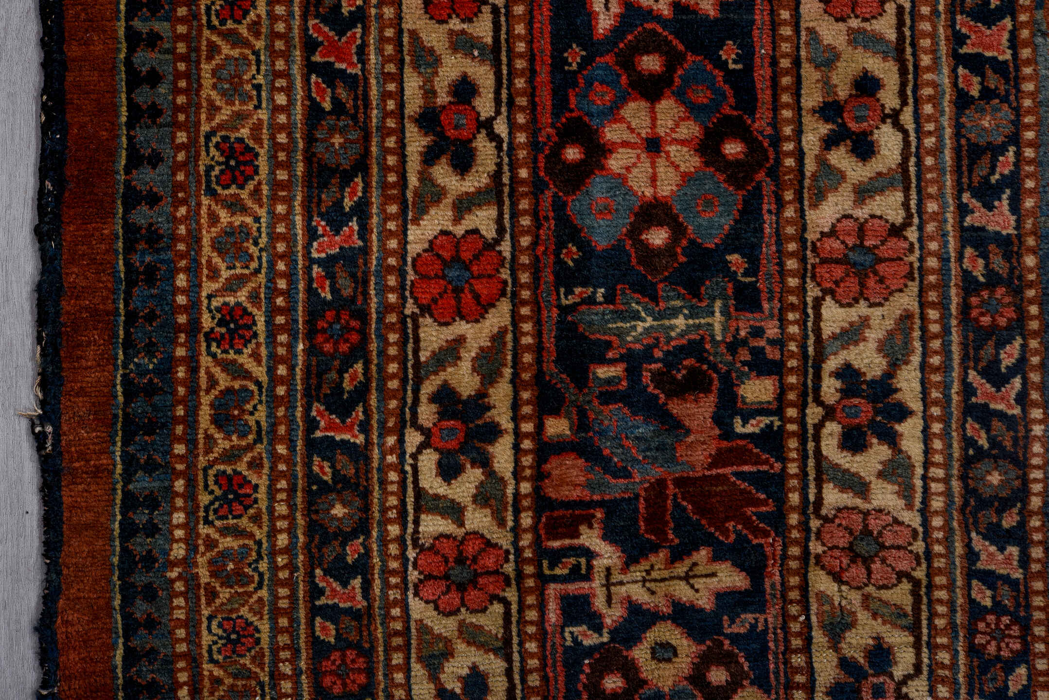 9' x 10' one-of-a-kind handmade vintage Bakhshayesh large size rug. Color palette: arapawa, black, blue, brown, gray