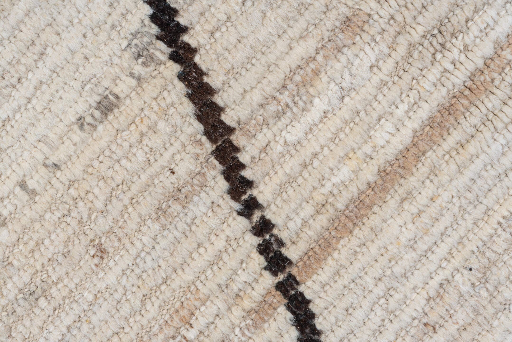 8' x 12' one-of-a-kind handmade vintage Tulu large size rug. Color palette: ivory, brown, cream, taupe, beige, gray
