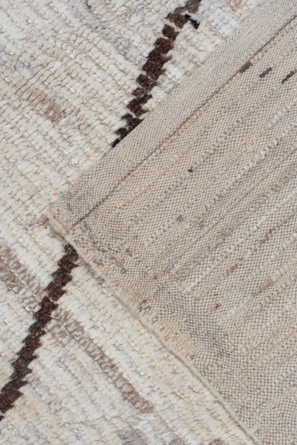 8' x 12' one-of-a-kind handmade vintage Tulu large size rug. Color palette: ivory, brown, cream, taupe, beige, gray