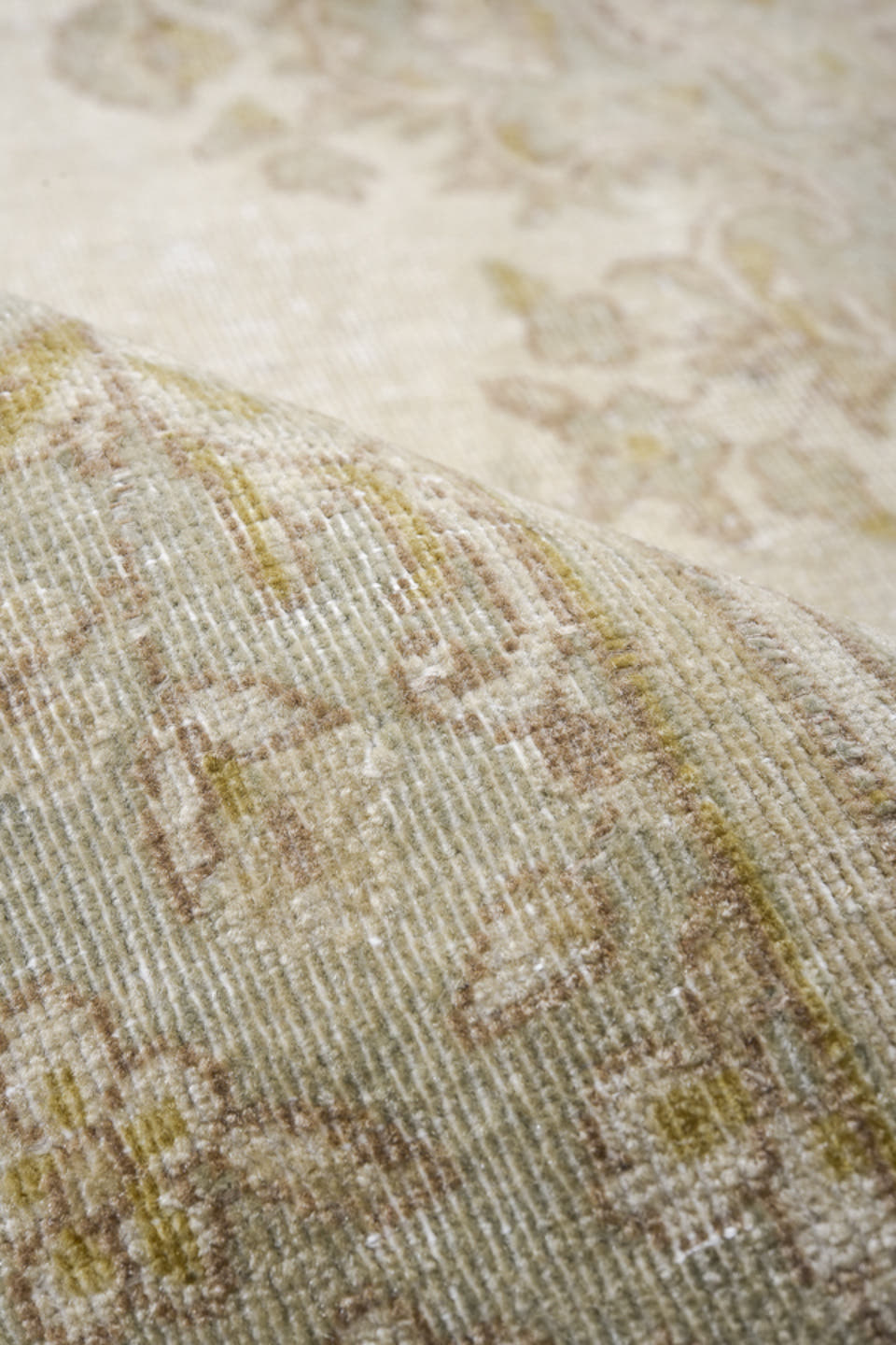 4' x 6' one-of-a-kind handmade antique Kerman small size rug. Color palette: ivory, beige, taupe, camel, gold, sand, gray
