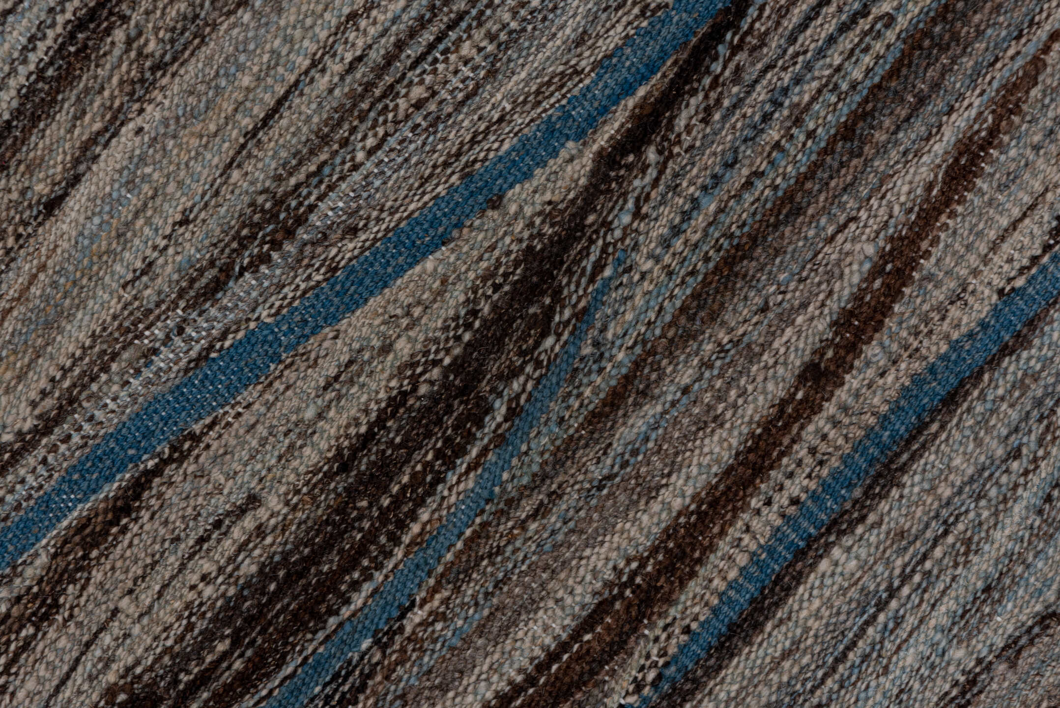 9' x 11' one-of-a-kind handmade vintage Kilim large size rug. Color palette: taupe, brown, gray, blue, charcoal, ivory