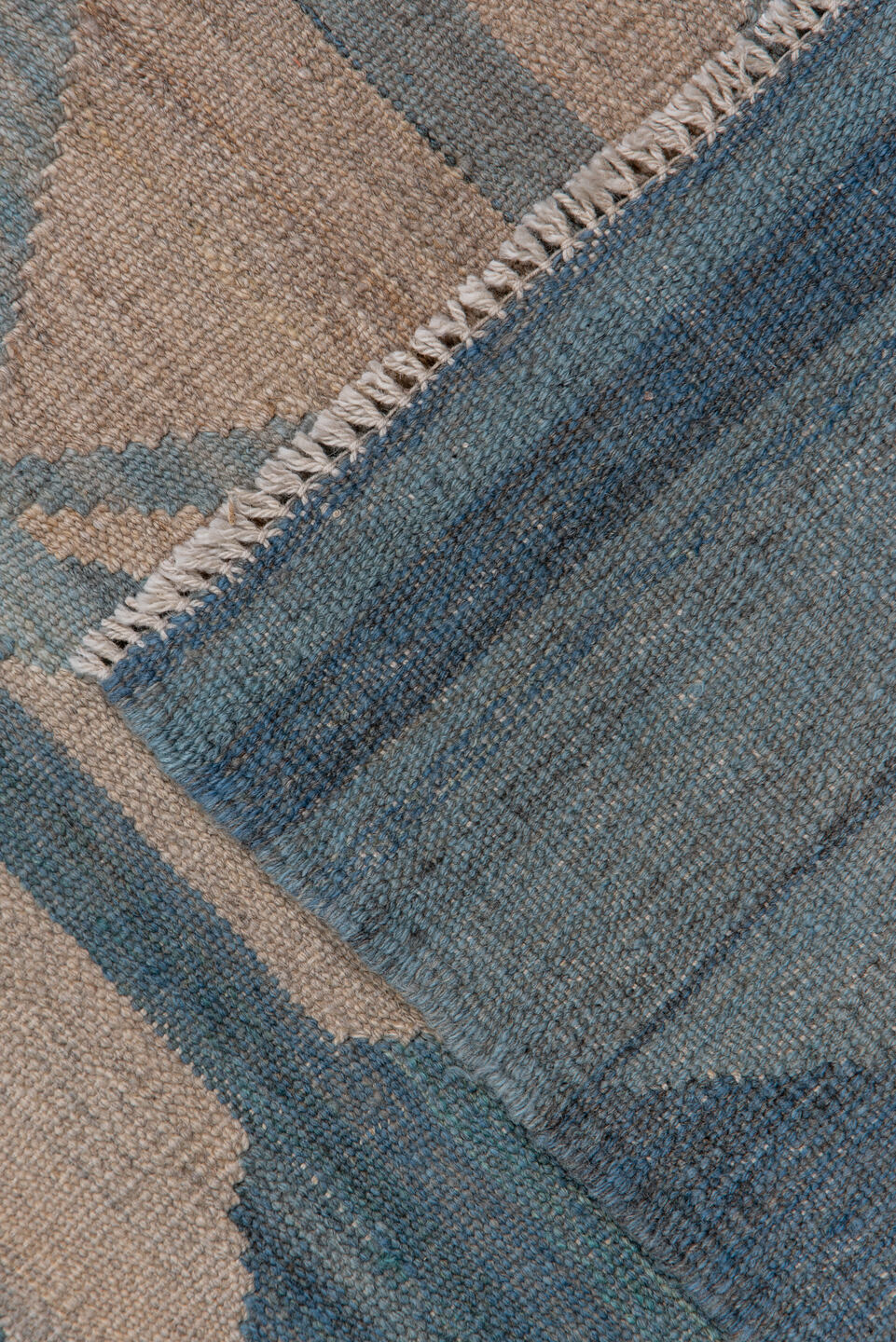 10' x 12' one-of-a-kind handmade vintage Kilim large size rug. Color palette: blue_gray, taupe, slate, dusty_rose, ivory