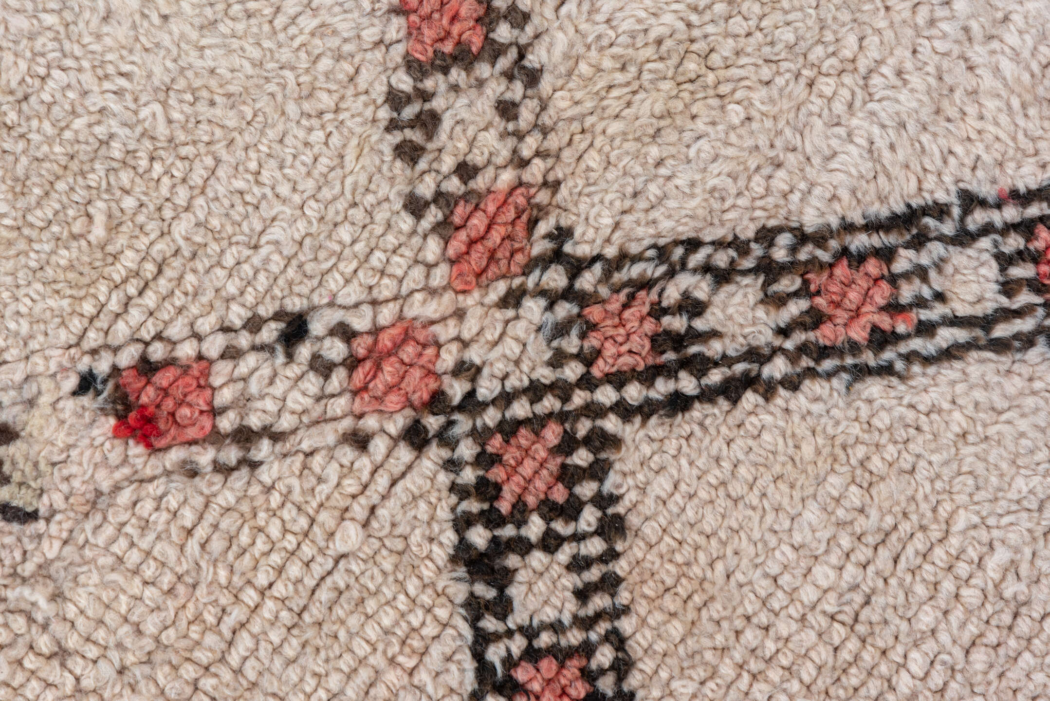 6' x 8' one-of-a-kind handmade vintage Moroccan medium size rug. Color palette: ivory, charcoal, coral, rose, cream, gray