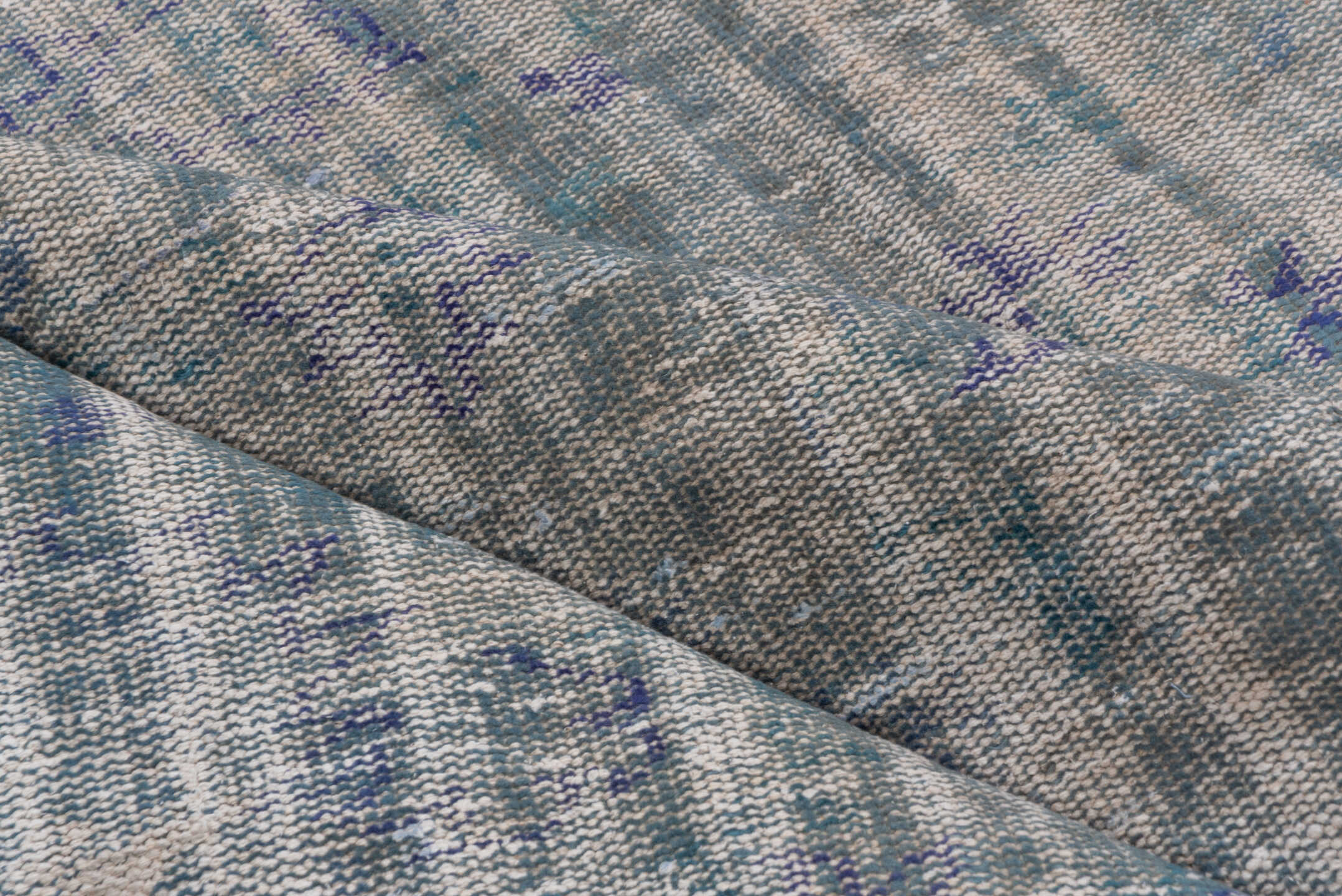 6' x 9' one-of-a-kind handmade vintage Sparta medium size rug. Color palette: blue, gray, light gray, off-white, silver