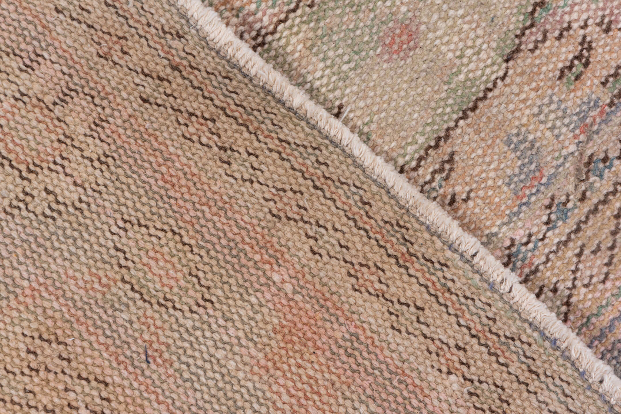 6' x 10' one-of-a-kind handmade vintage Sparta large size rug. Color palette: blush, pale blue, ivory, taupe, sage