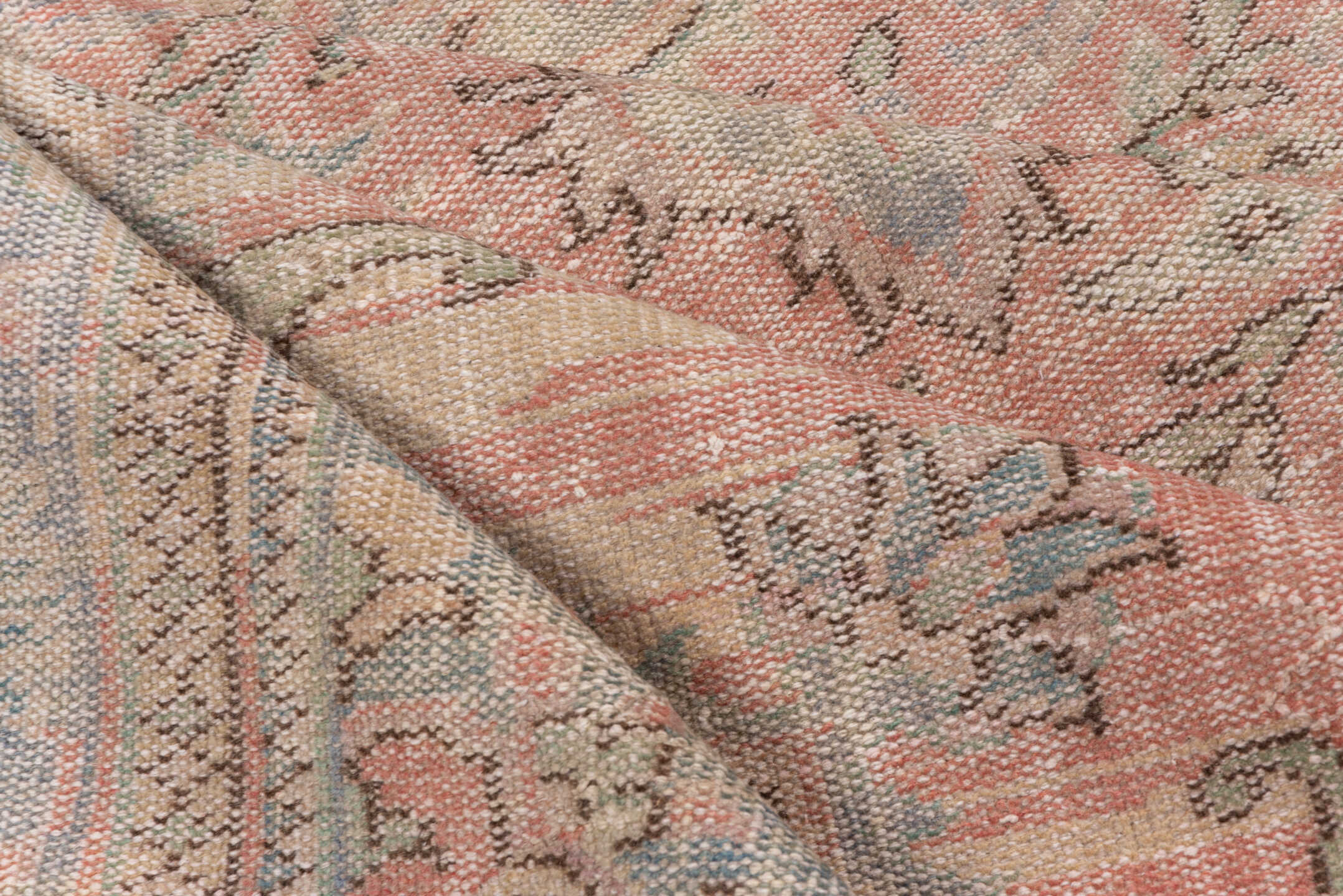 6' x 10' one-of-a-kind handmade vintage Sparta large size rug. Color palette: blush, pale blue, ivory, taupe, sage