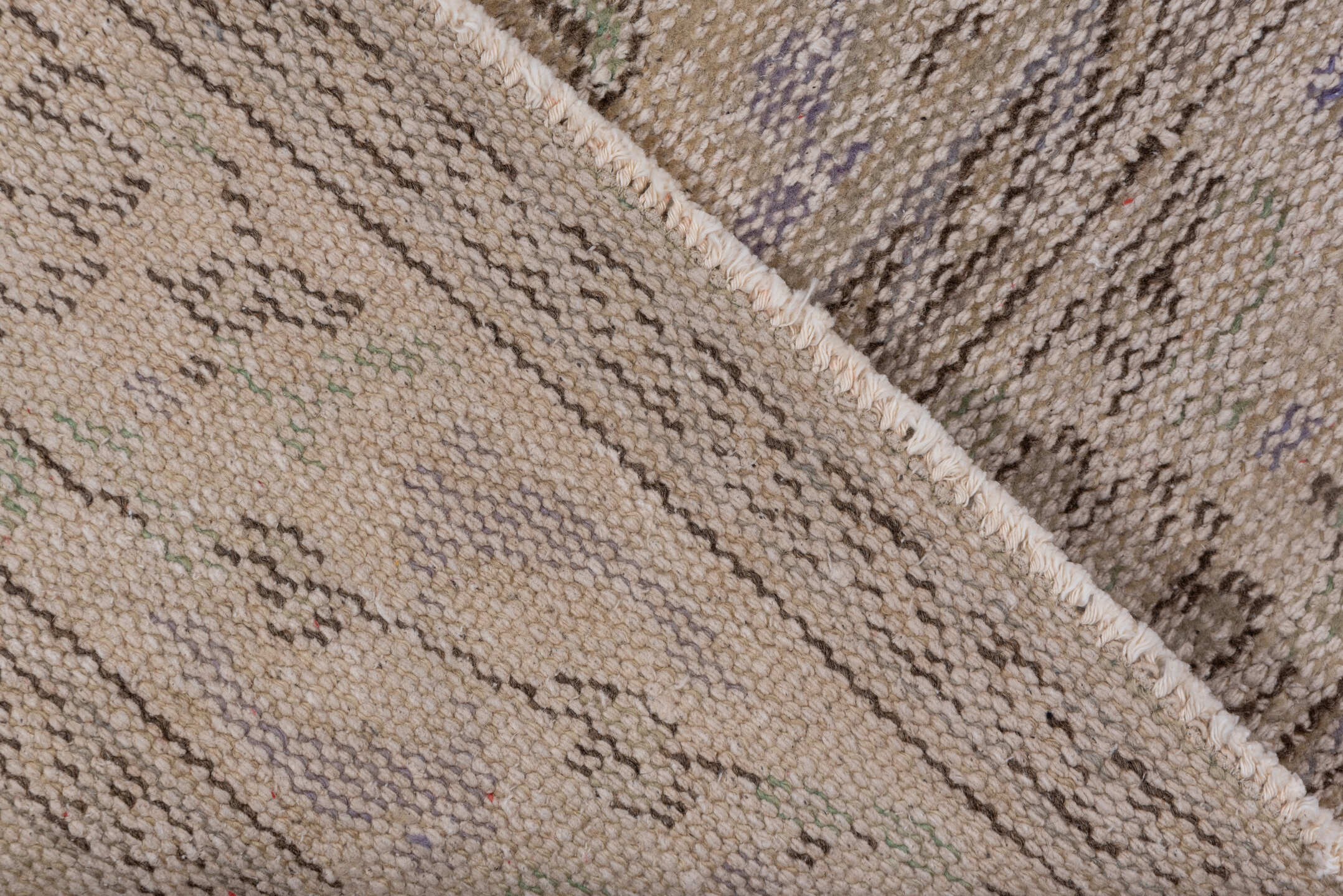 6' x 9' one-of-a-kind handmade vintage Sparta medium size rug. Color palette: taupe, beige, ivory, lavender, sage, brown