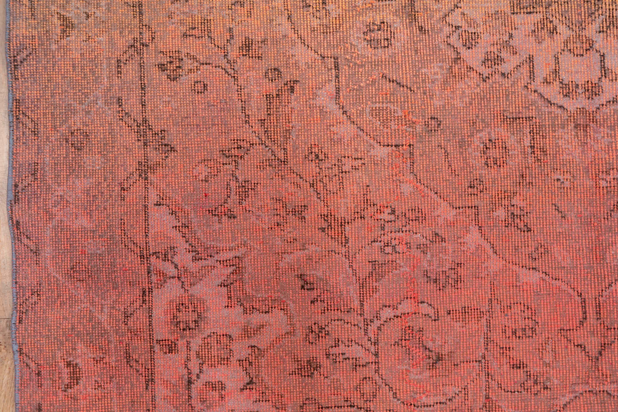 5' x 9' one-of-a-kind handmade vintage Sparta medium size rug. Color palette: brown, off-white, orange, pink, red